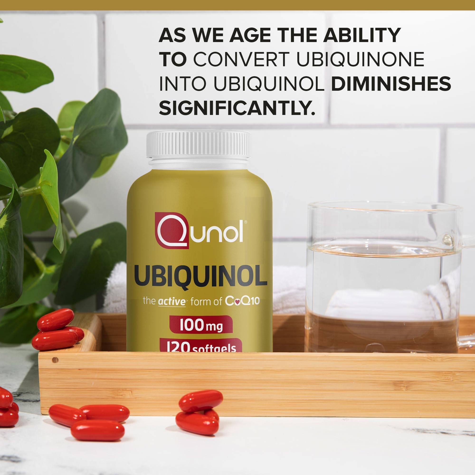 Qunol Ubiquinol CoQ10 100mg Softgels, Ubiquinol - Active Form of Coenzyme Q10, Antioxidant for Heart Health, Healthy Blood Pressure Levels, Beneficial to Statin Users, 60 Count