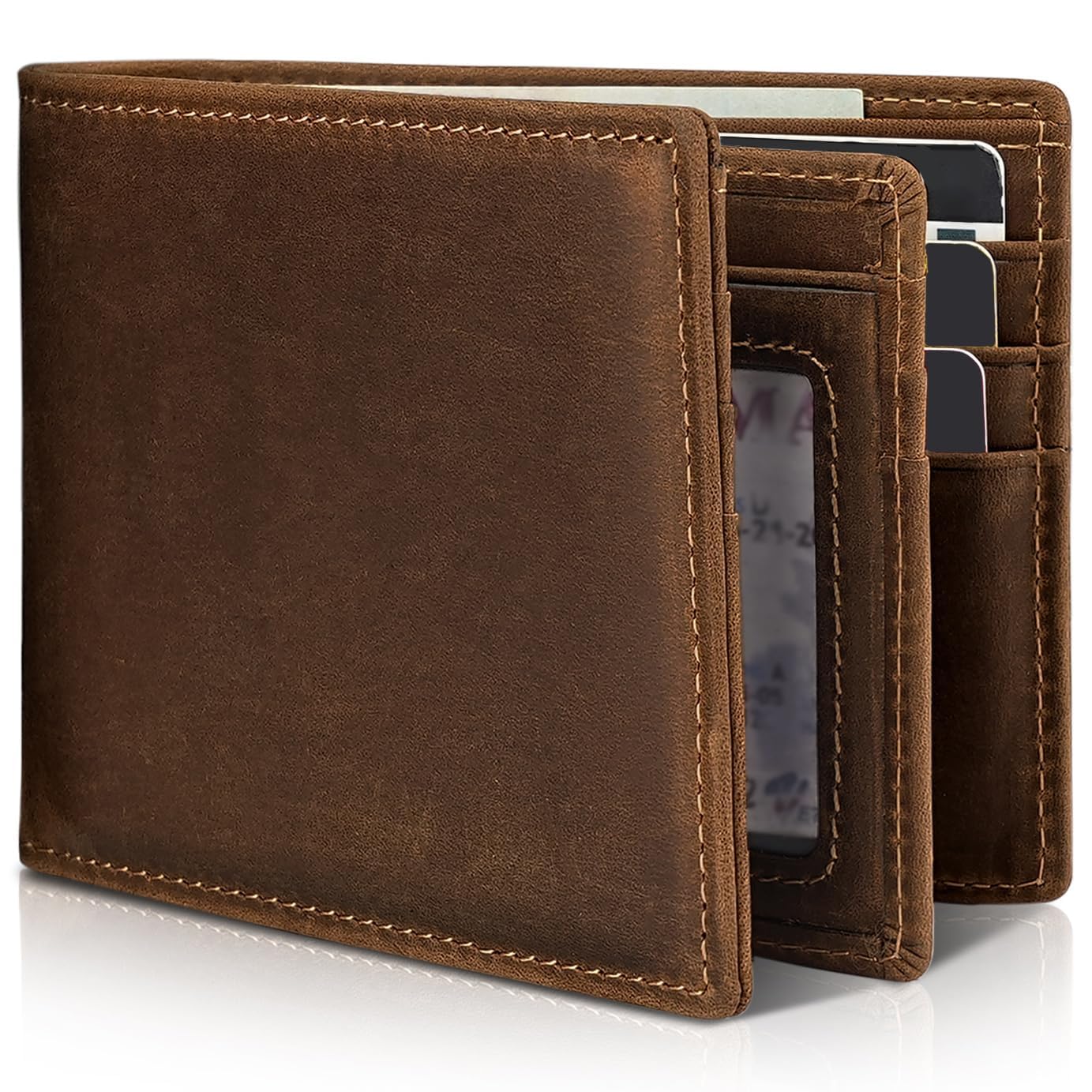 Artpaxy Mens Wallet Genuine Leather Bifold RFID Blocking Wallet for Men with 1 ID Window 13 Card Holders 2 cash pockets 1 Gift Box