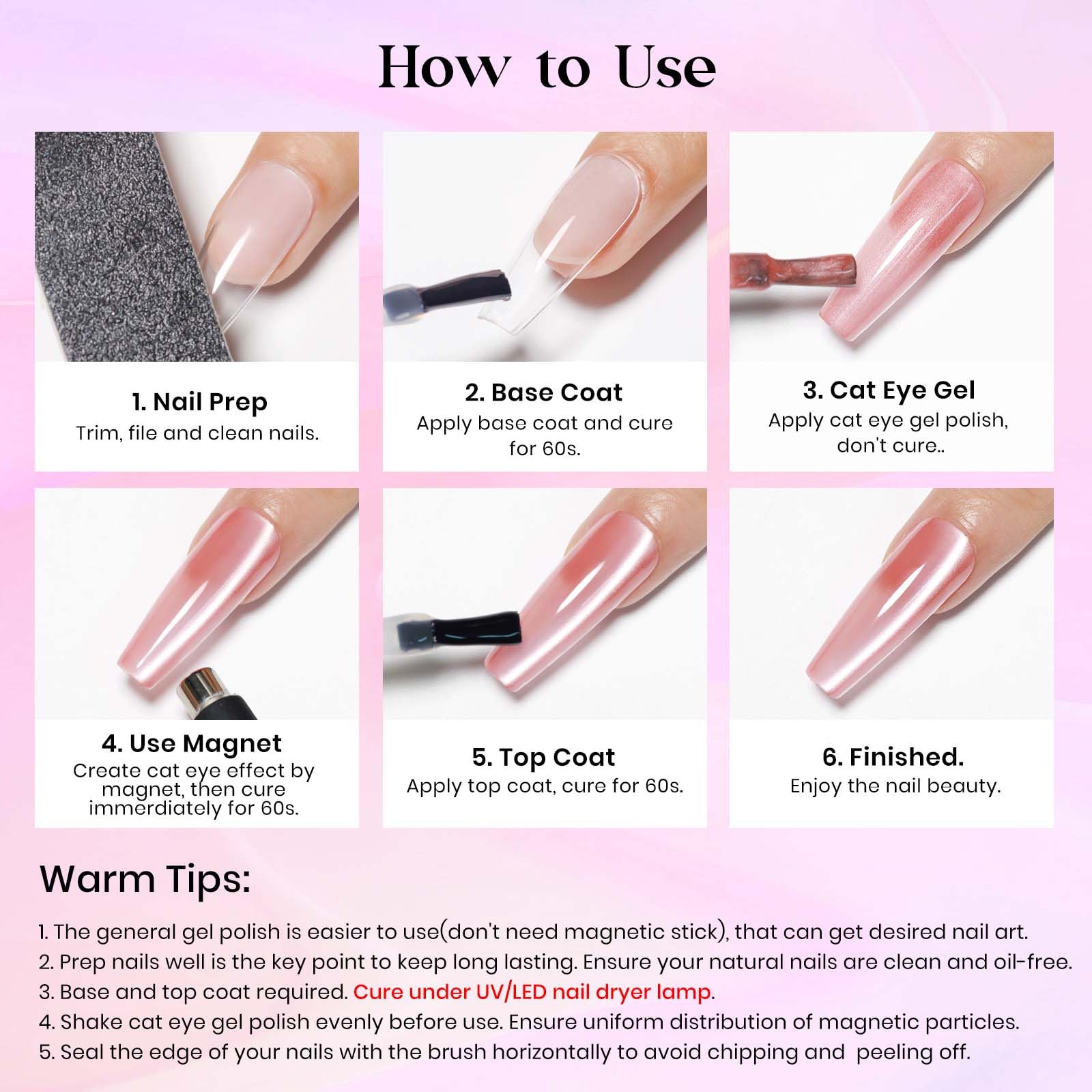 MIZHSE Cat Eye Gel Nail Polish, Moonlight Magnetic Gel Polish and Sheer Nude Nail Kit with 1 Magnet Stick, Glass Shiny Effect Silver Pink Purple Soak Off Manicure Home DIY