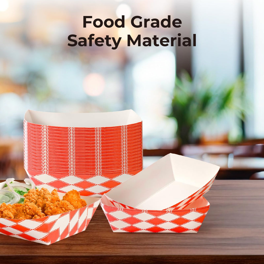 Fit Meal Prep [250 Pack 0.25 lb Paper Food Boats Heavy Duty Disposable Food Trays, Red Check Nacho Tray for Parties Fairs Picnics Carnivals, Holds Ketchup Cheese Sauce Pickles