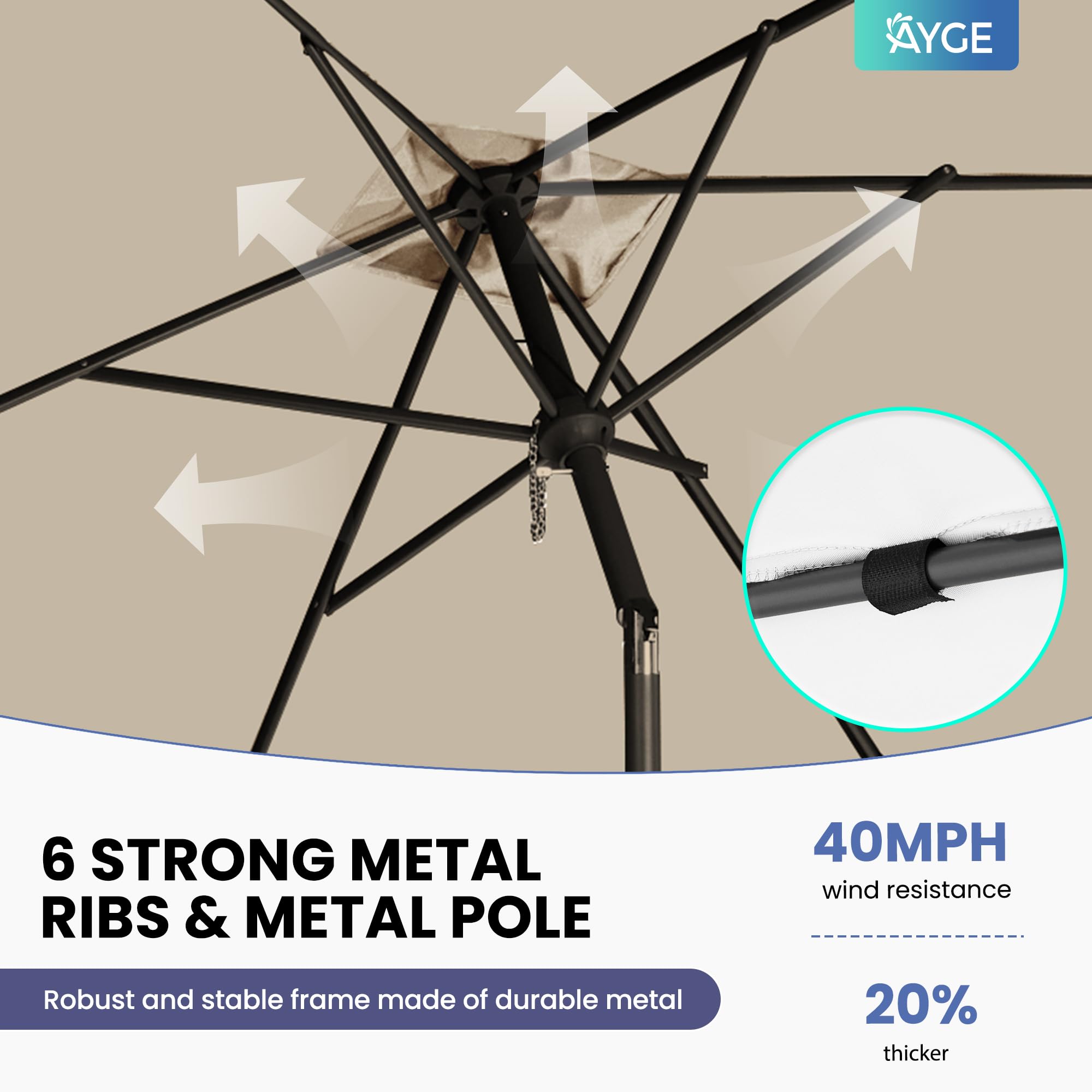 Ayge 6.5x10FT Rectangular Patio Umbrella Outdoor Table Umbrella w/Push Button Tilt & Crank Rectangle Market Umbrella UV Protection for Garden,Deck,Lawn,Yard & Pool,Beige