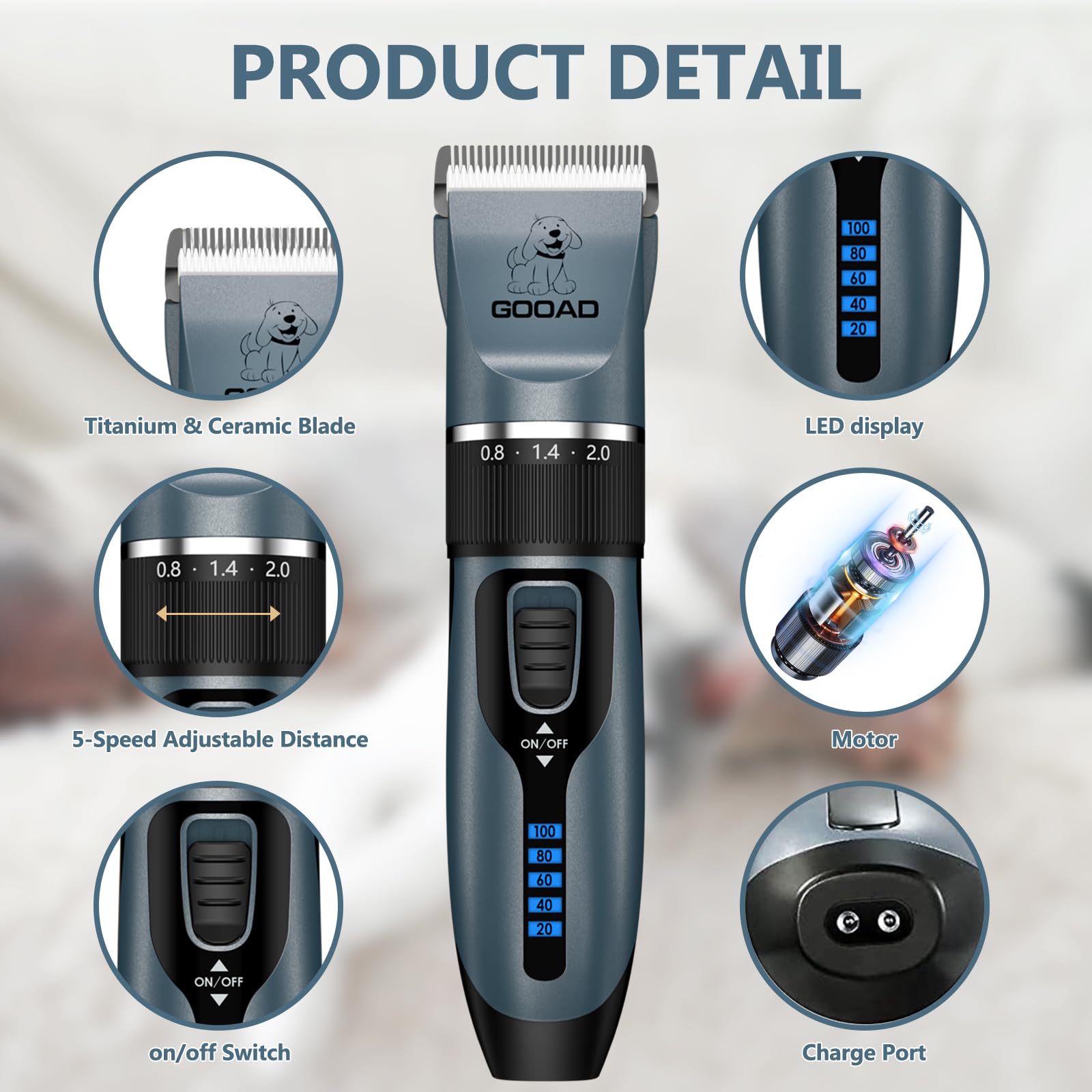 Dog Clippers Grooming Kit Hair Clipper -4 in 1Low Noise -Rechargeable-Cordless Quiet Paw Trimmer Nail Grinder, Trimmer Grooming for Thick Hair&Coats,Pet Shaver for Small and Large Dogs Cats