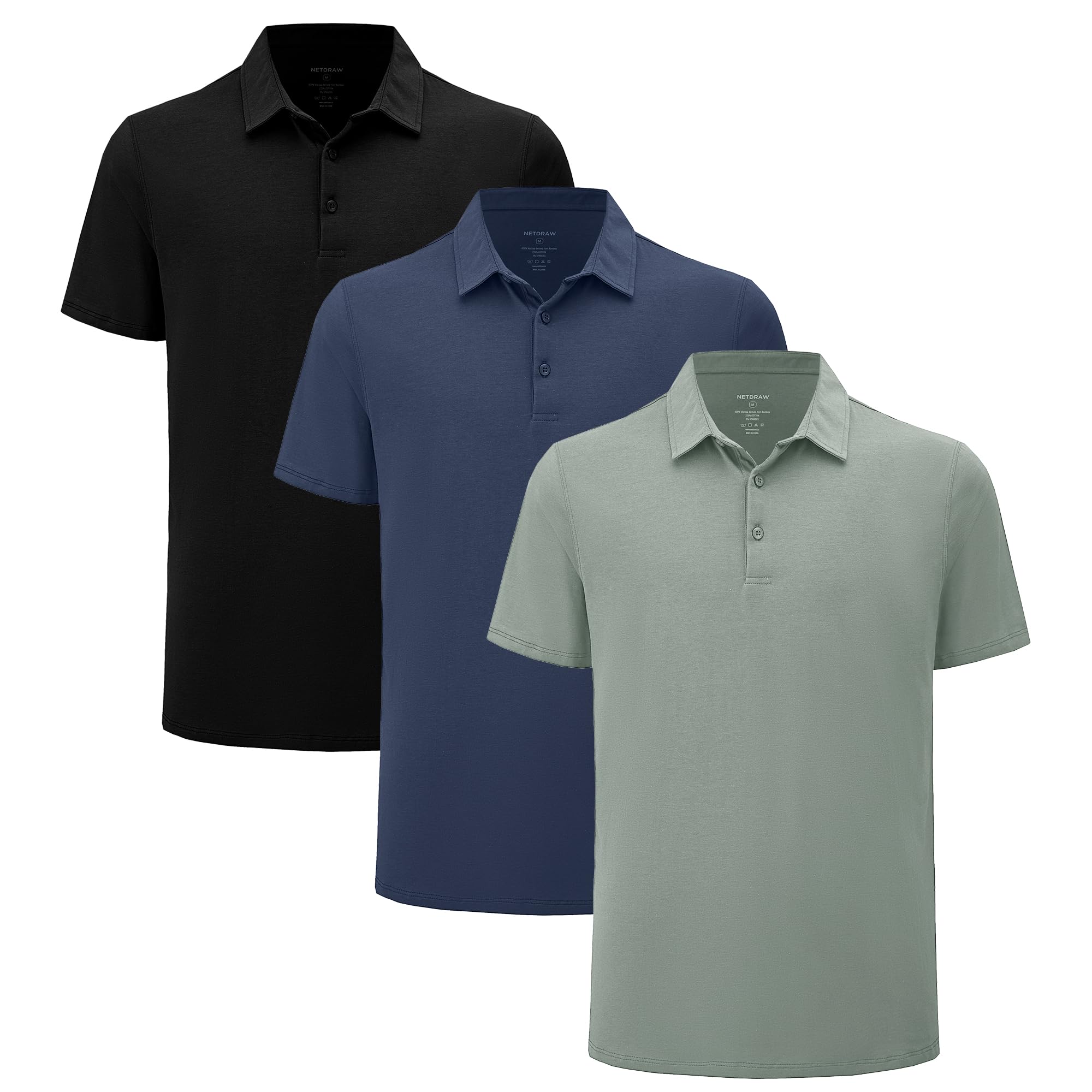 netdraw Mens Lightweight Bamboo Viscose Polo Ultra Soft Curved Hem UPF 50+ Casual Collared Golf Shirt