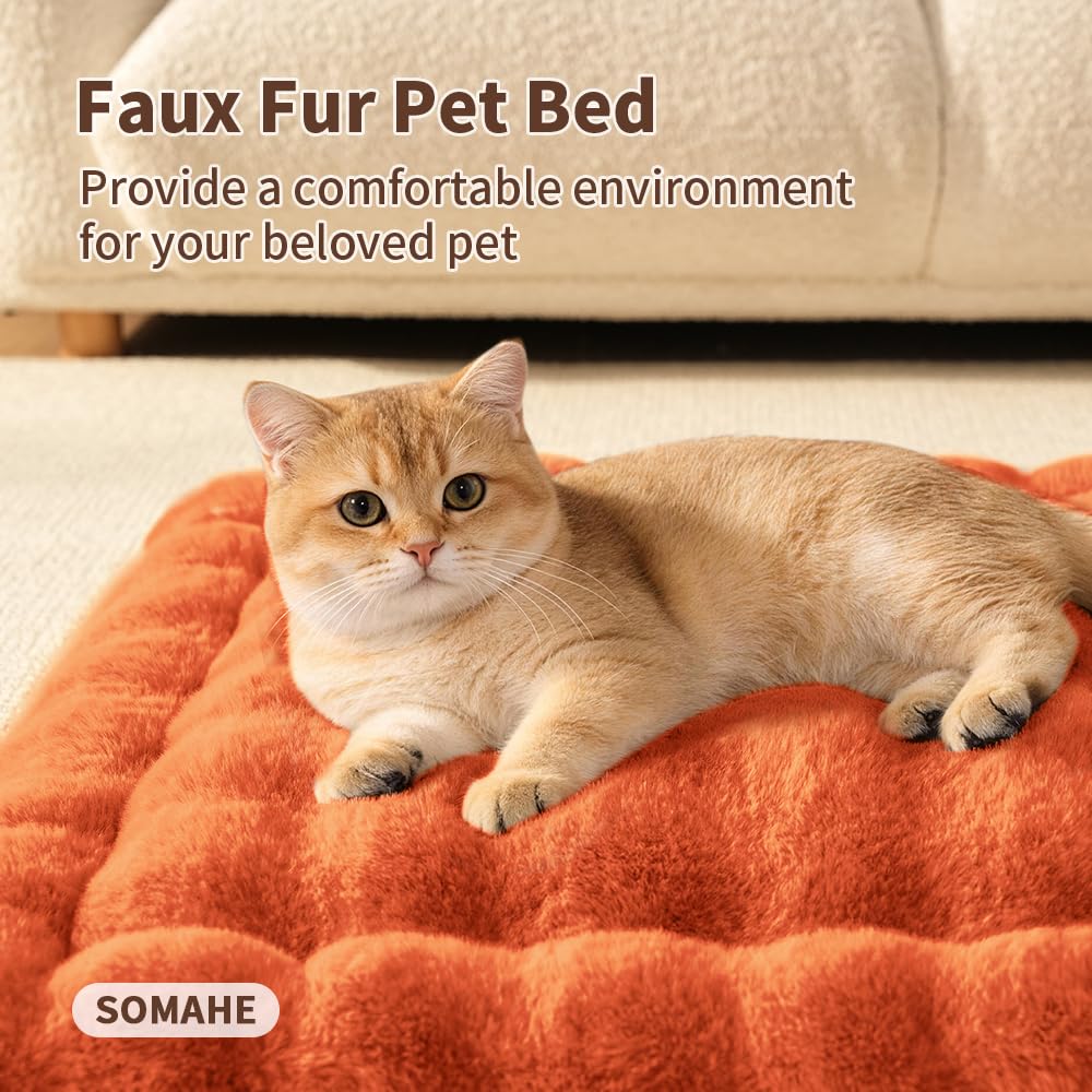SOMAHE Cat Bed Mat, Soft Plush Faux Fur Kneading Pet Bed, Machine Washable Cat Sleeping Pad for Indoor Cats & Kittens, Non-Slip Fluffy Cat Rug for Couch Sofa Floor, 23x15 Inch Grey