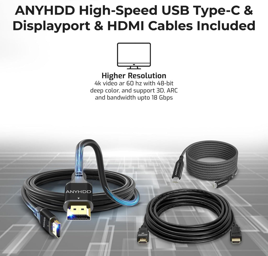 Dell WD19S Docking Station 130W (90W Power Delivery) - Dell Docking Station Dual Monitor for Laptop with 130W Power Adapter + Anyhdd HDMI Cable + DisplayPort Cable + USB-C Cable + Microfiber Cloth