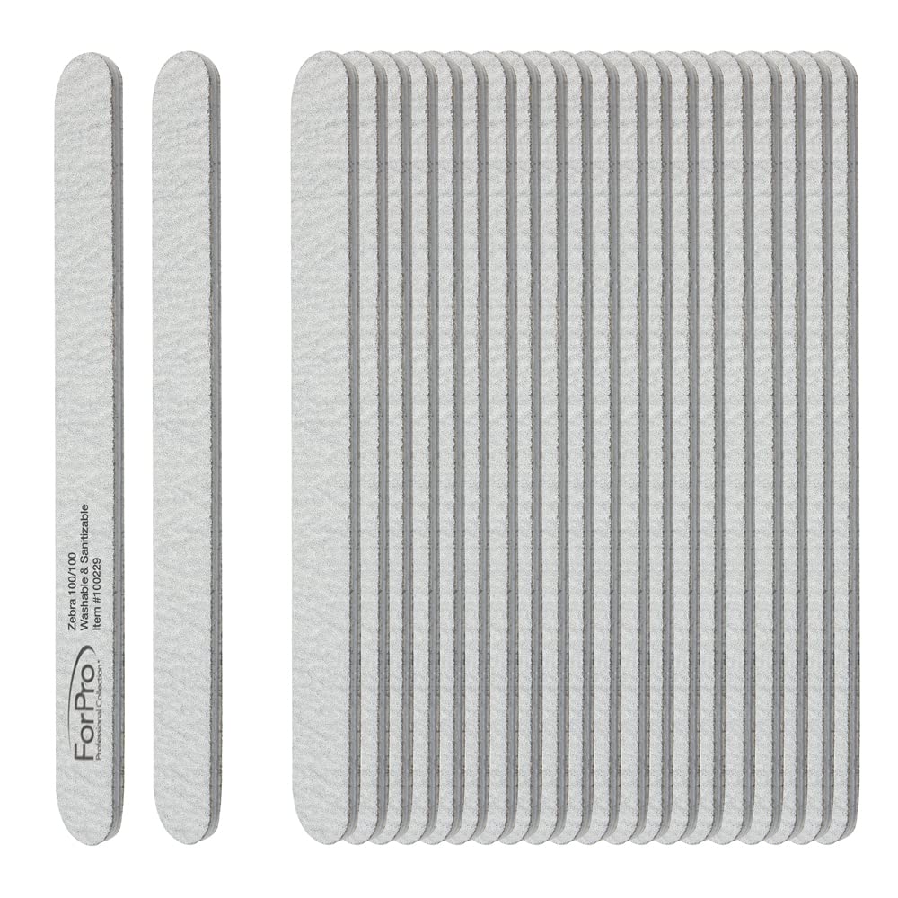 ForPro Professional Collection ForPro Zebra Foam Board, 80/80 Grit, Double-Sided Manicure Nail File, 7 inches L x .75 inches W, Black, 50 Count