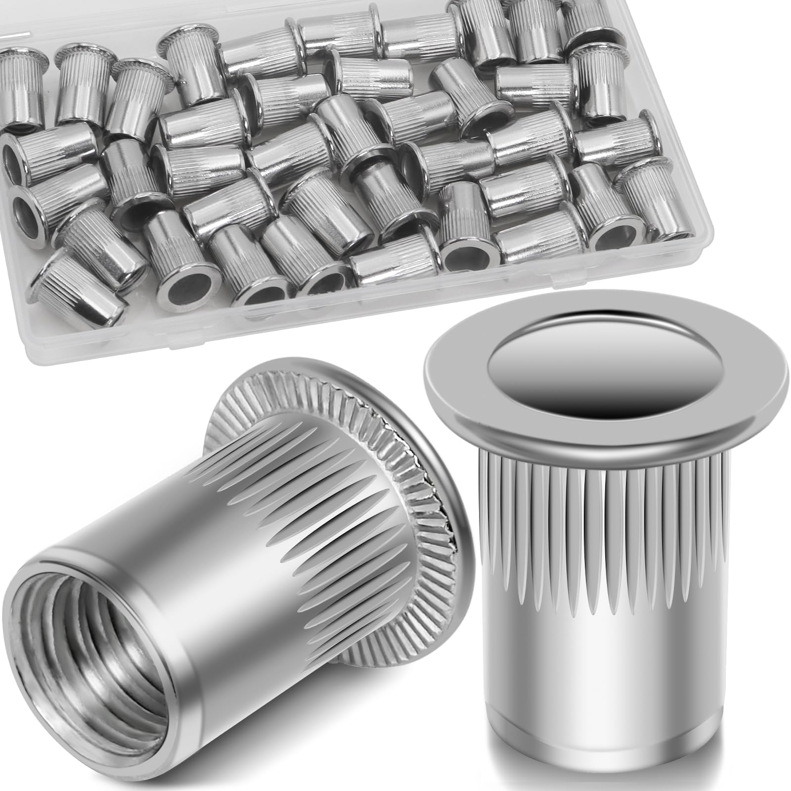 1/2''-13 UNC Rivet Nut, 10Pcs 304 Stainless Steel Flat Head Rivnut Threaded Insert Nutsert
