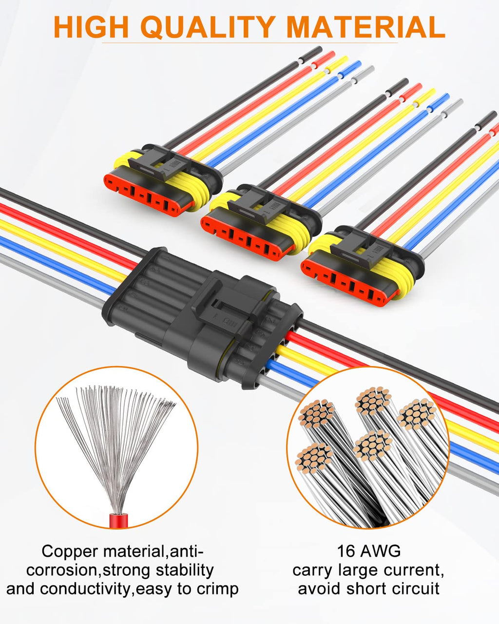 NAOEVO 2 Pin Connector Waterproof, 16 AWG 2 Wire Connectors, Automotive Electrical Male and Female Plug with Heat Shrink Tubing for Car Truck Boat Wire Connection, 6 Kits
