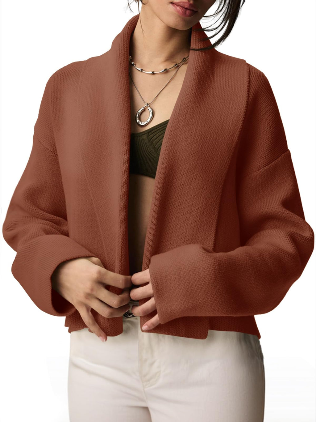 Saodimallsu Womens Cropped Cardigan Open Front Shawl 2026 Fall Trendy Long Sleeve Sweater Jacket