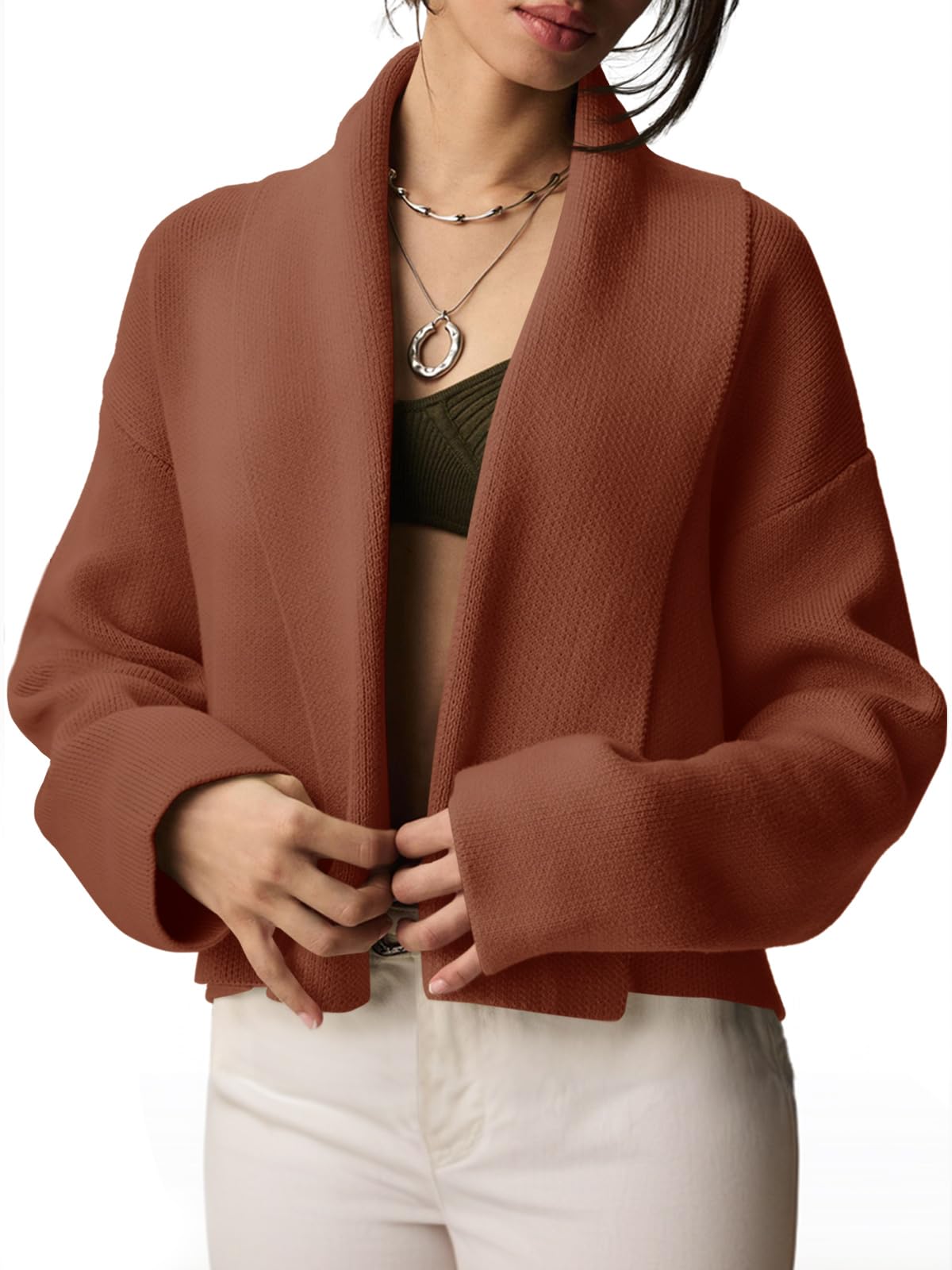 Saodimallsu Womens Cropped Cardigan Open Front Shawl 2026 Fall Trendy Long Sleeve Sweater Jacket
