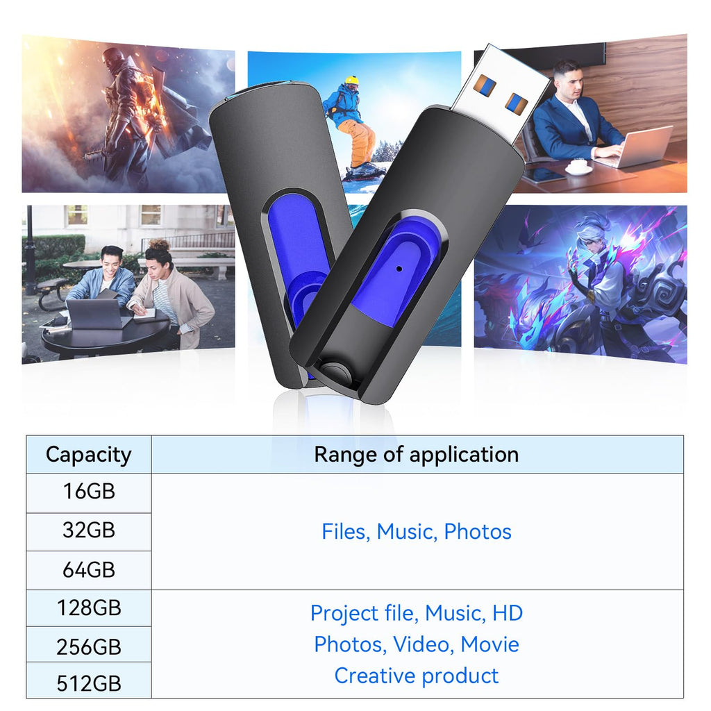 16GB Flash Drive 10 Pack, JUANWE USB 3.0 Flash Drives, Bulk Flash Drive 16 GB Thumb Drive Mutipacks, USB Drive 3.0 Retractable Memoria USB Jump Drive for Data Storage & Backup, Blue