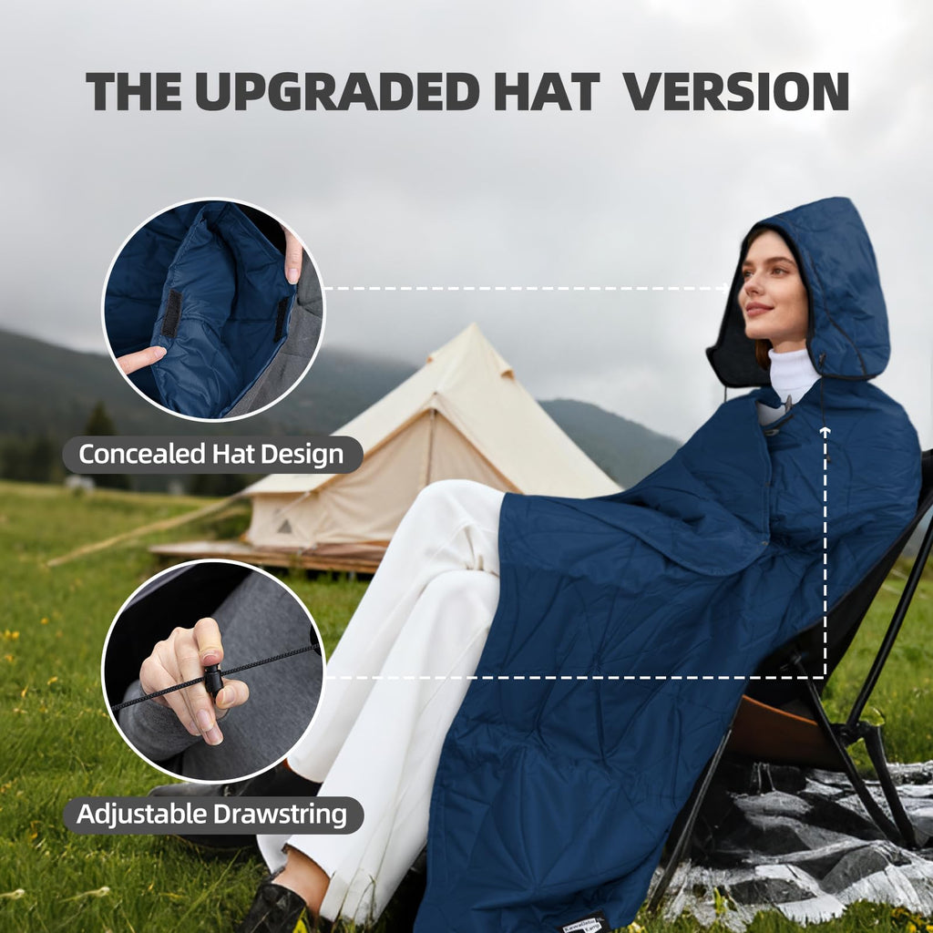 Large Outdoor Waterproof Blanket Extra Thick Fleece Stadium Blanket for Camping, Car, Pet, Picnics - Windproof, Wearable, Machine Washable 80" x 58" (Black Check)