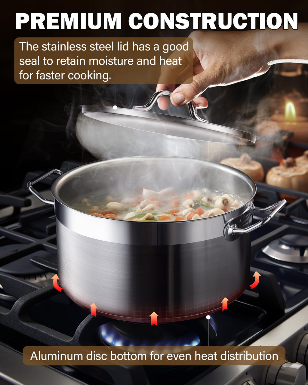 Cooks Standard Professional 6 Quart Stock Pot with Lid, Stainless Steel Dutch Oven Pot