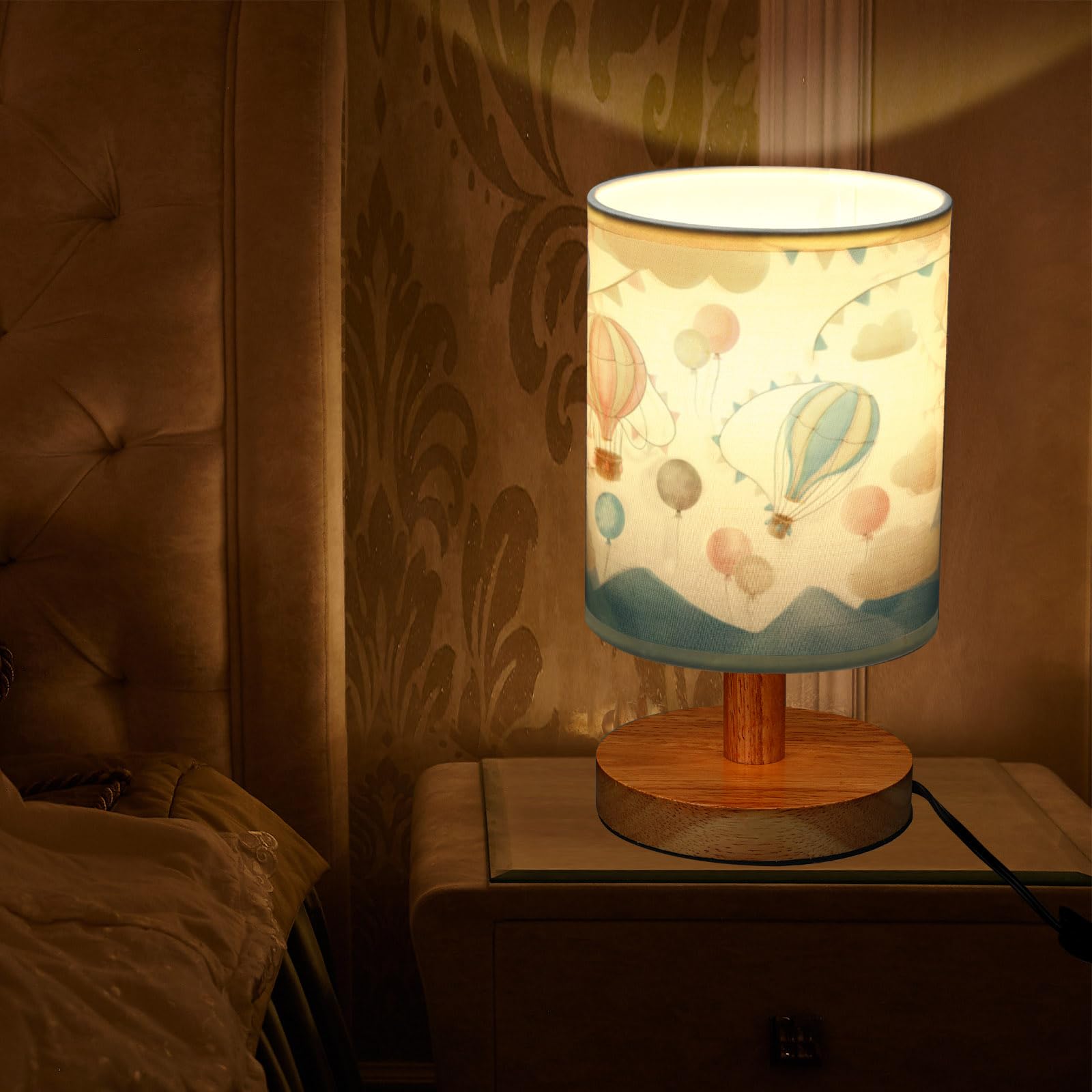 VIHOSE Woodland Animals Kids Table Lamp for Bedroom Kids Bedside Lamp with Linen Wooden Nightstand Cartoon Nursery Lampshade for Girls Boys Living Room