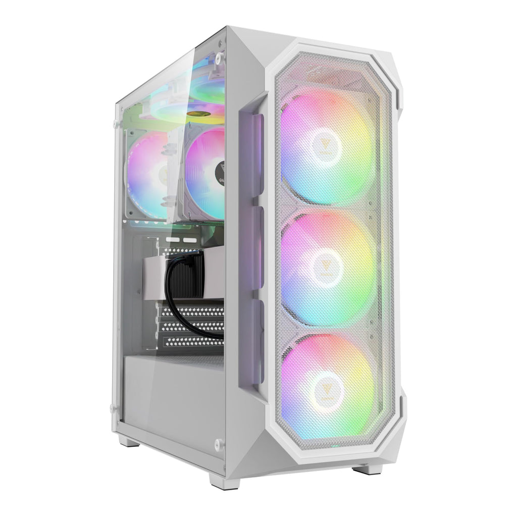GAMDIAS ATX Mid Tower Gaming Computer PC Case Tempered Glass, Built-in 4X 120mm ARGB Case Fans, Front Airflow Mesh, Up to 6x120mm Fans, 340mm GPU/VGA, 360mm AIO/Radiator, 160mm CPU Cooler