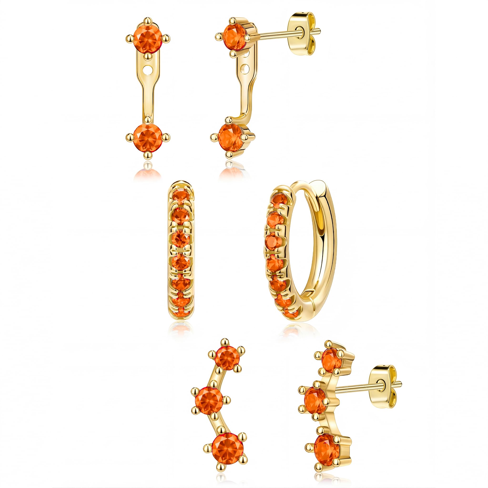 3 Pairs Dainty Small Earrings Set for Women Trendy, Birthstone Stud Huggie Hoop Jacket Stack for Cartilage Helix, Gold Plated Hypoallergenic Cute Women Fashion Accessories Western Jewelry Gifts