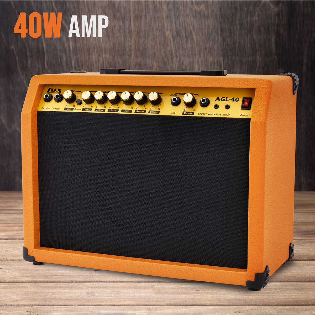LyxPro Electric Guitar Amp 20 Watt Amplifier Built in Speaker Headphone Jack and Aux Input Includes Gain Bass Treble Volume and Grind - Black