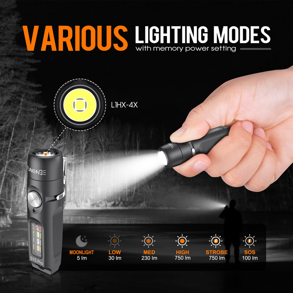 S15PRO-TK 7075 Aluminum Keychain Flashlight Rechargeable, 750 Lumens EDC Mini Flashlight, Pocket Light with 5 Side Light + Screwdriver & Quick-Release Tail Cap for Emergencies, Maintenance, Khaki
