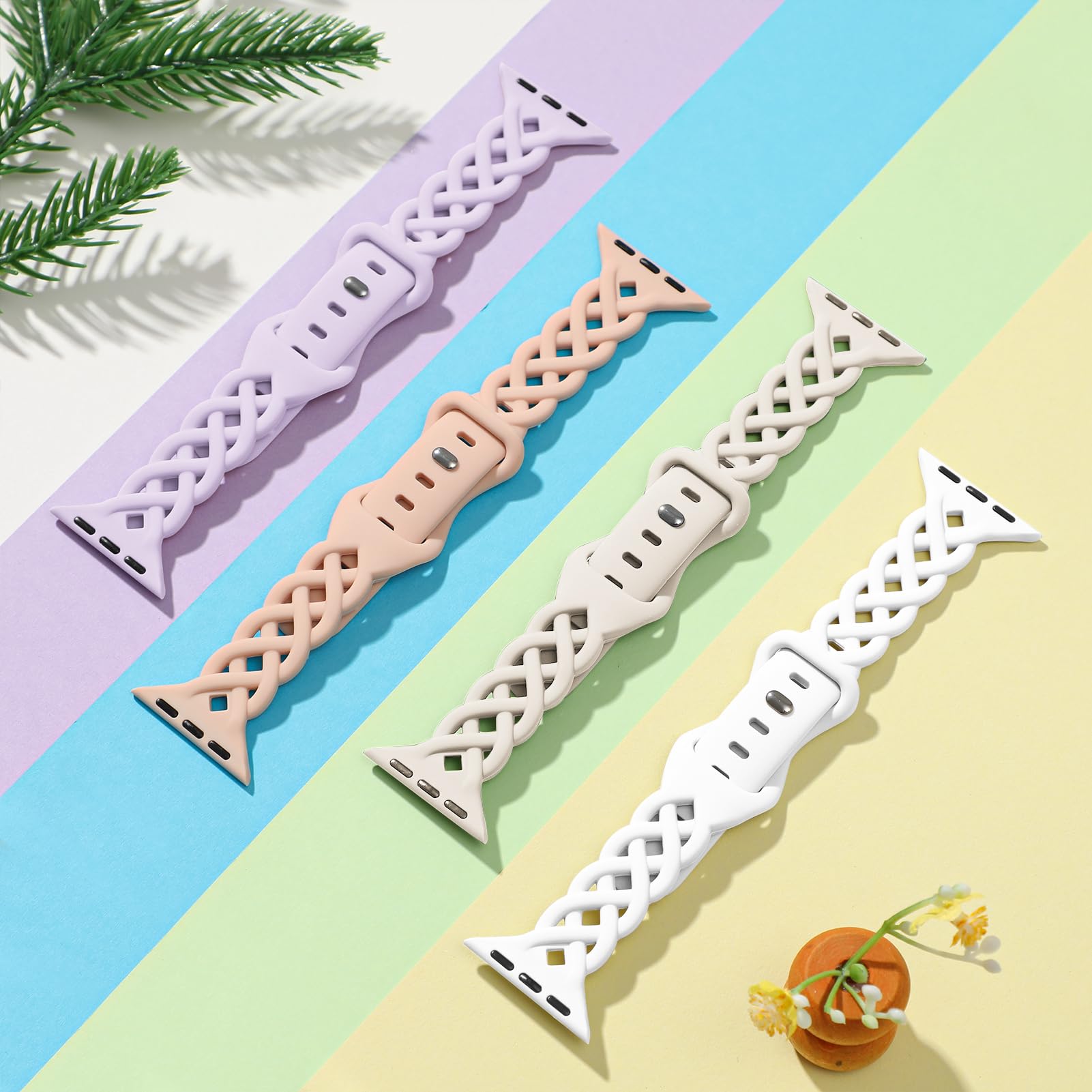 Slim Silicone Bands Compatible with Apple Watch Band 40mm 38mm 41mm 44mm 45mm 46mm 49mm 42mm Women Floral Breathable Braided Lace Thin Sport Strap Replacement Wristbands iWatch SE Series 11 10 9 8 7 6 5 4 3 ultra 2