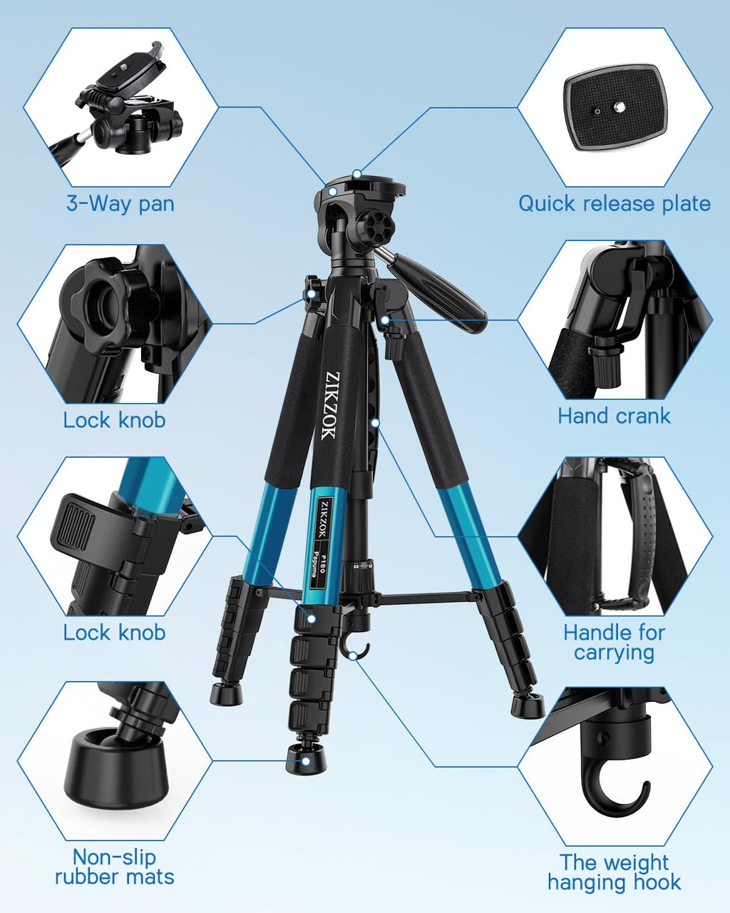75" Camera Tripod, Aluminum Heavy Duty Camera Stand for ipad Phone, Travel Tripod with/Carry Bag/Phone Tablet Holder, Compatible with Canon Nikon Sony DSLR, Spotting Scopes, Max Load 15 Lb(Black)