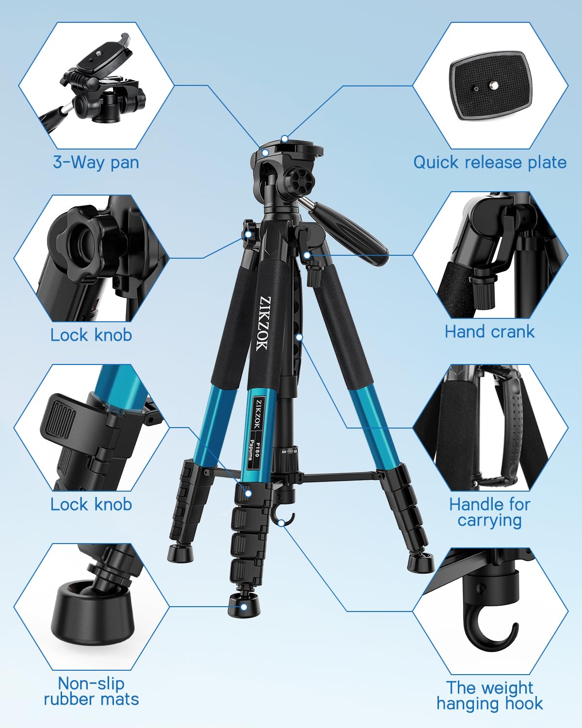 75" Camera Tripod, Aluminum Heavy Duty Camera Stand for ipad Phone, Travel Tripod with/Carry Bag/Phone Tablet Holder, Compatible with Canon Nikon Sony DSLR, Spotting Scopes, Max Load 15 Lb(Black)
