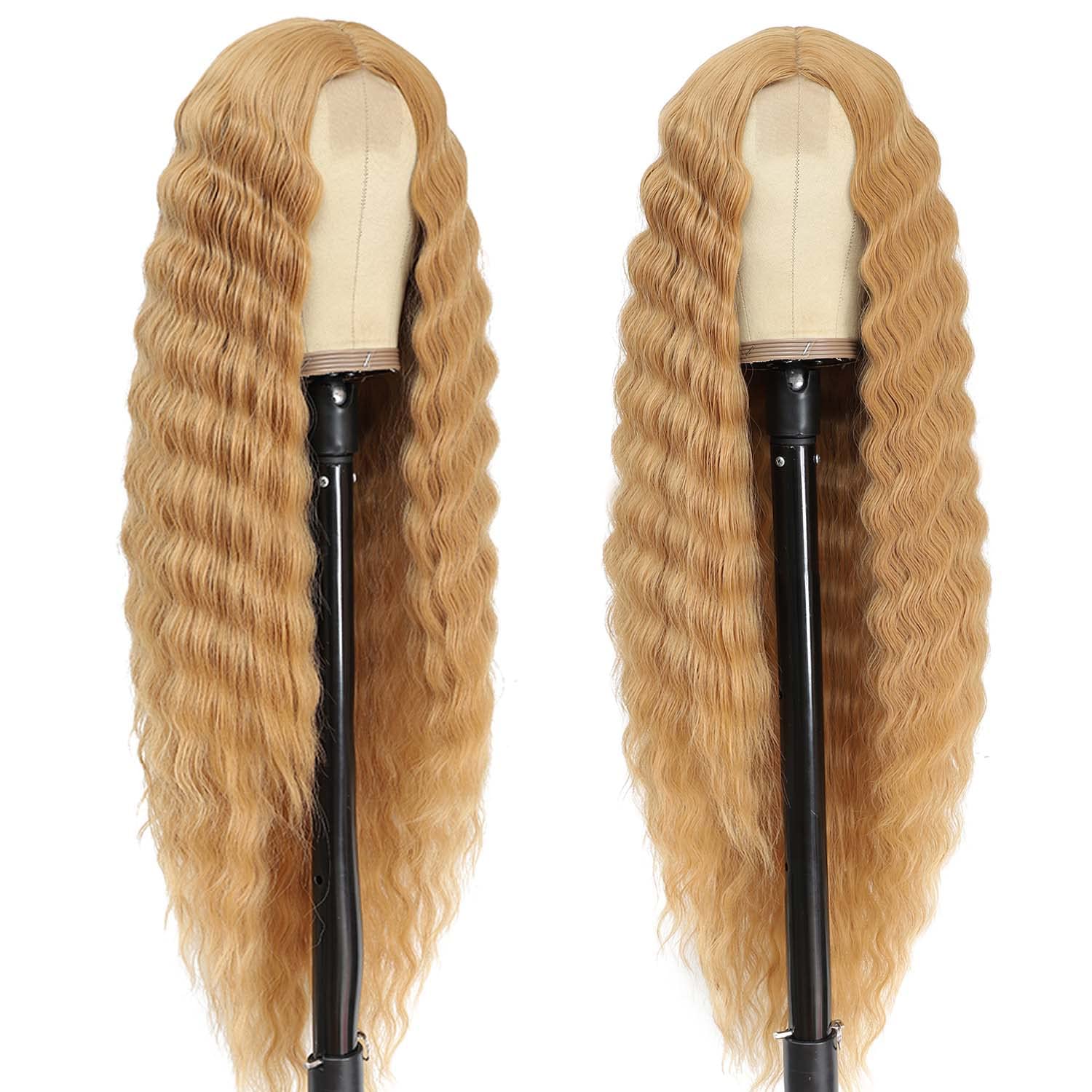 INSTASTYLE 30 Inch Synthetic Curly Wigs for Women Long Black Hair Wig Lace Front 4" Simulated Scalp Natural Loose Deep Wave Crimps Curls Wig As Hair Replacement Wigs 1B