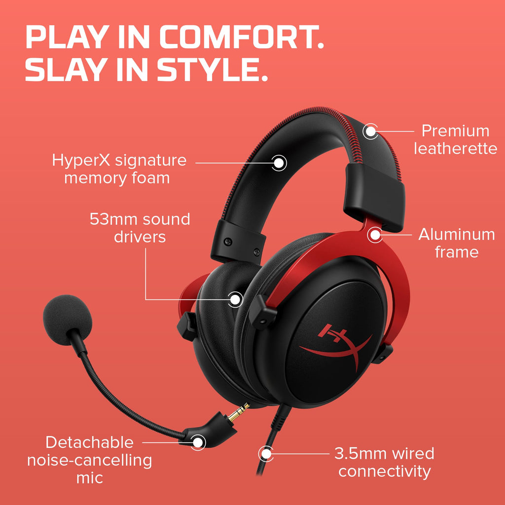 HyperX Cloud II Gaming Headset - 7.1 Surround Sound - Memory Foam Ear Pads - Durable Aluminum Frame - Multi Platform Headset - Works with PC, PS4, PS4 PRO, Xbox One, Xbox One S - Red (KHX-HSCP-RD)