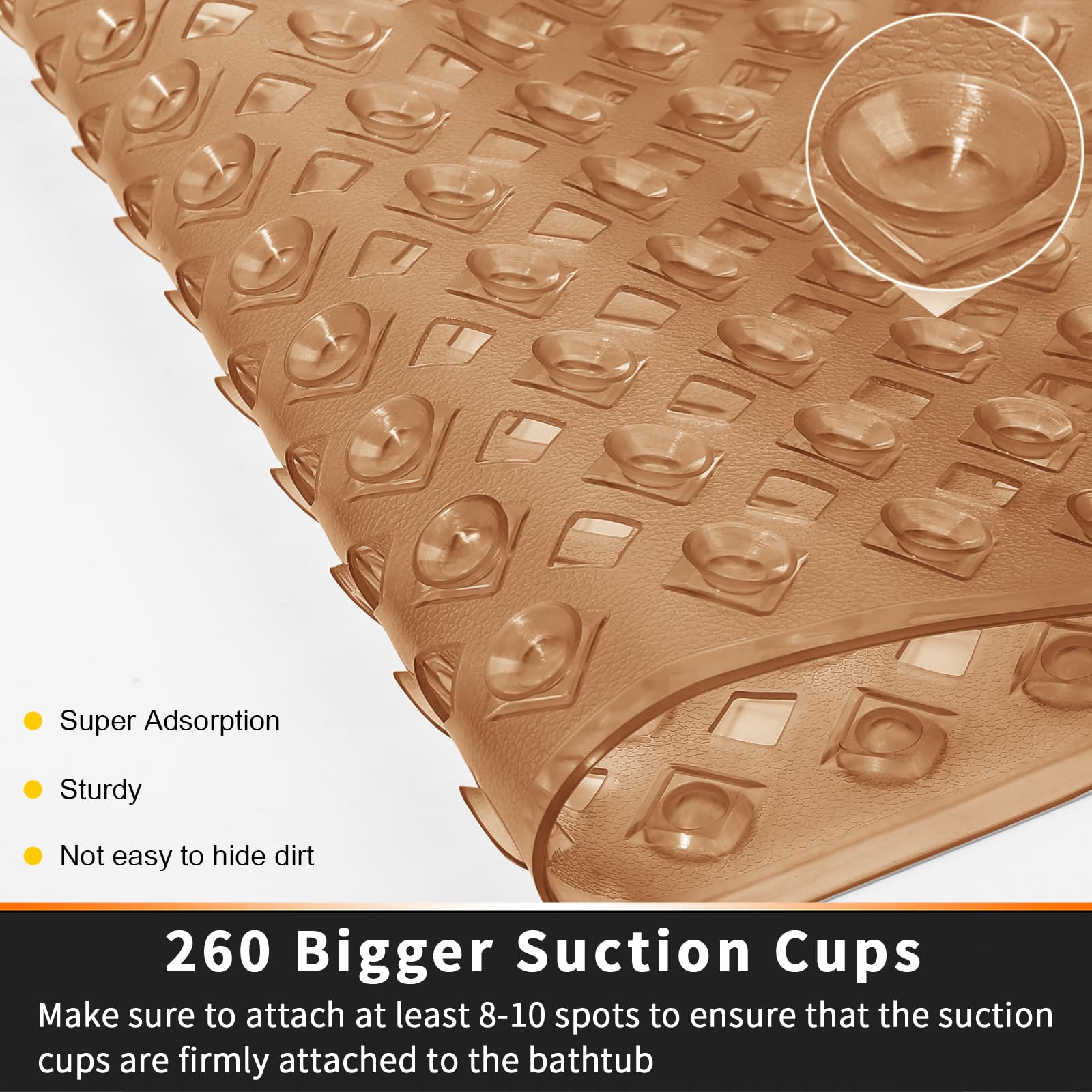 Yimobra Square Shower Mat Non Slip, Super Strong Suction Cups, 21"X21" Bath Tub Mat with Drain Holes, Machine Washable Fast Draining Bath Mats, Bathroom Essentials,Black