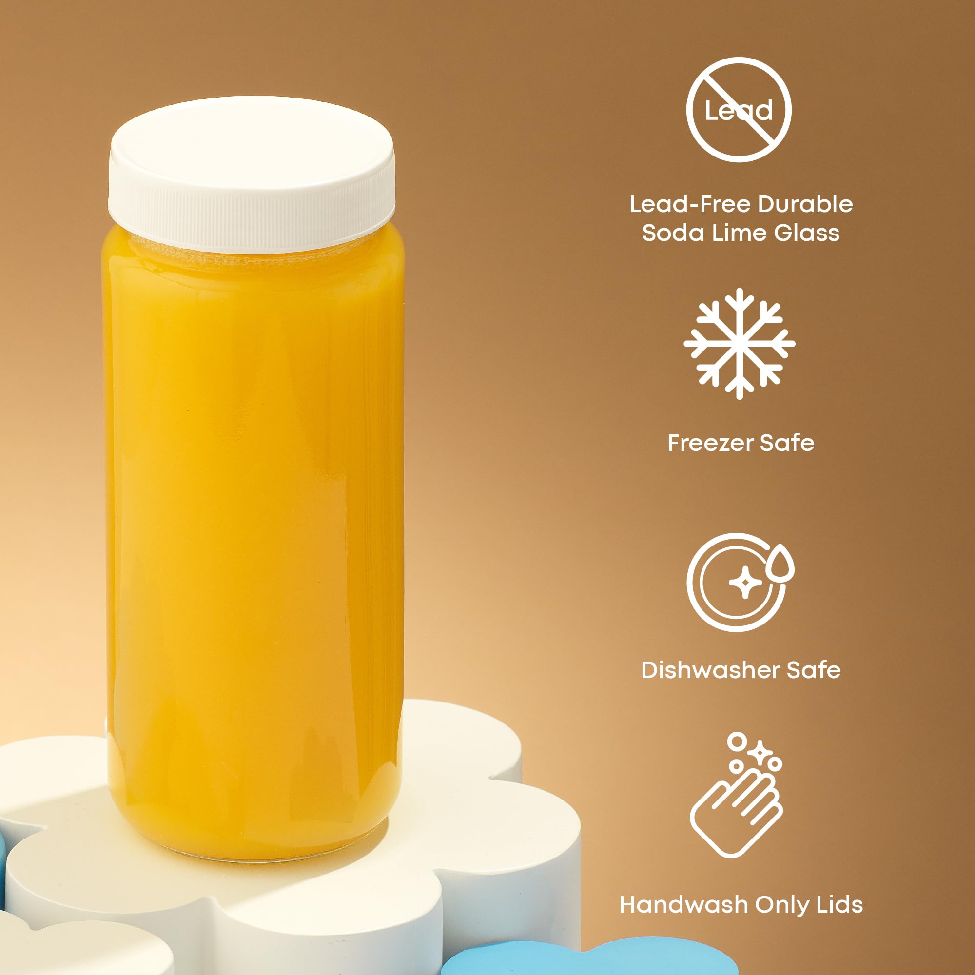 JoyJolt Glass Juice Bottles, 16 oz Glass Bottles with Caps. Set of 8 Juice Containers with Lids for Fridge, and Labels for Juice Jars. Glasses for Juice, Cold Brew Bottles, Smoothie Jars
