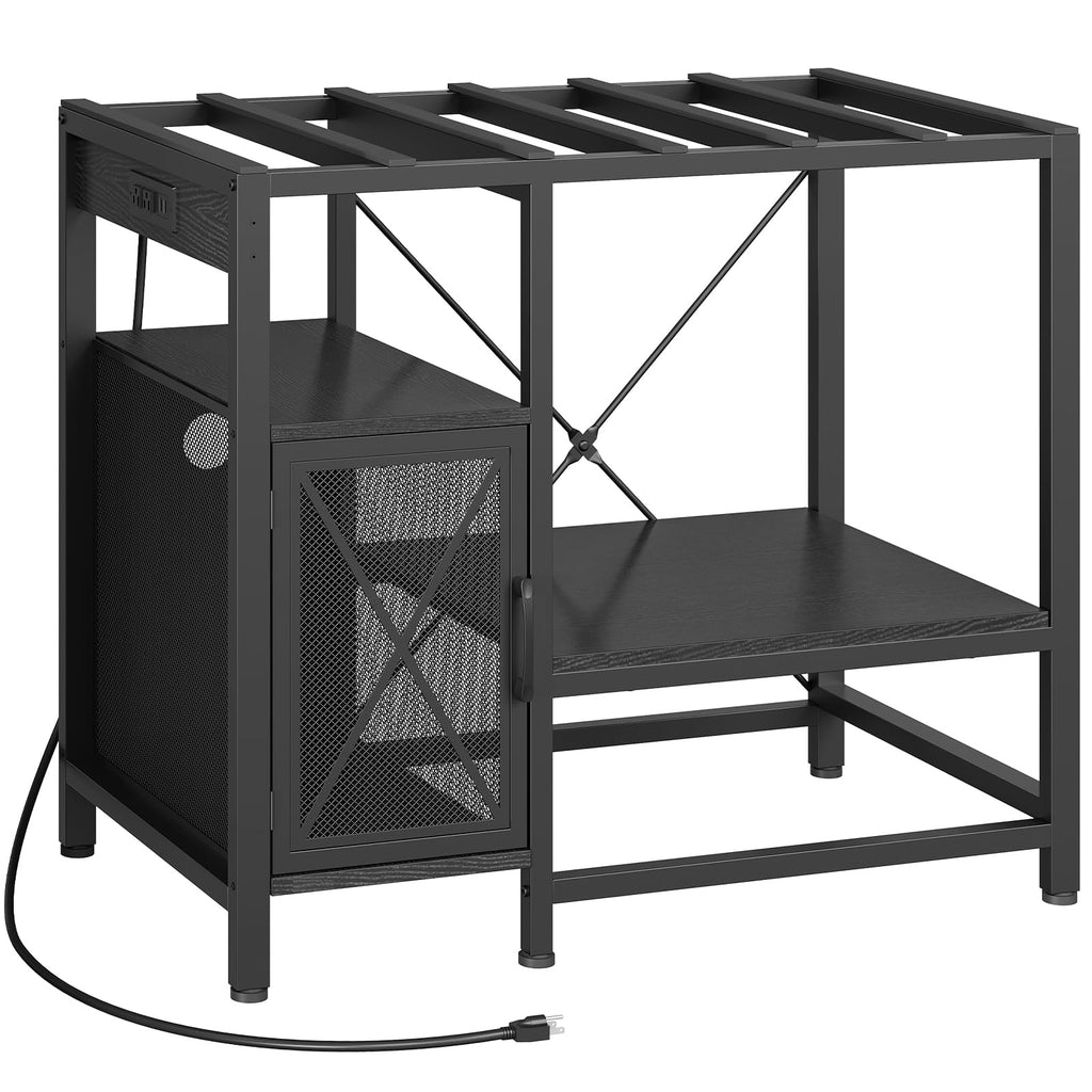 MAHANCRIS 20-37 Gallon Fish Tank Stand, Aquarium Stand with Power Outlet and Storage Cabinet, Heavy Duty Tank Stand Suitable for Turtle Tank, Reptile Terrarium, for Home Office, Black FTHB40E01