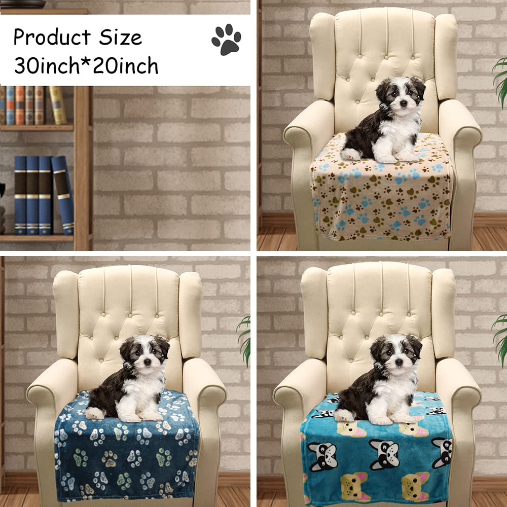Rezutan 1 Pack 3 Dog Blanket for Large Dogs,41x31 inch for Medium Soft Fluffy Washable Pet Cat Blankets,Reversible Elephant & Paw Print for Dog Kennels & Beds, Sofas, Blue