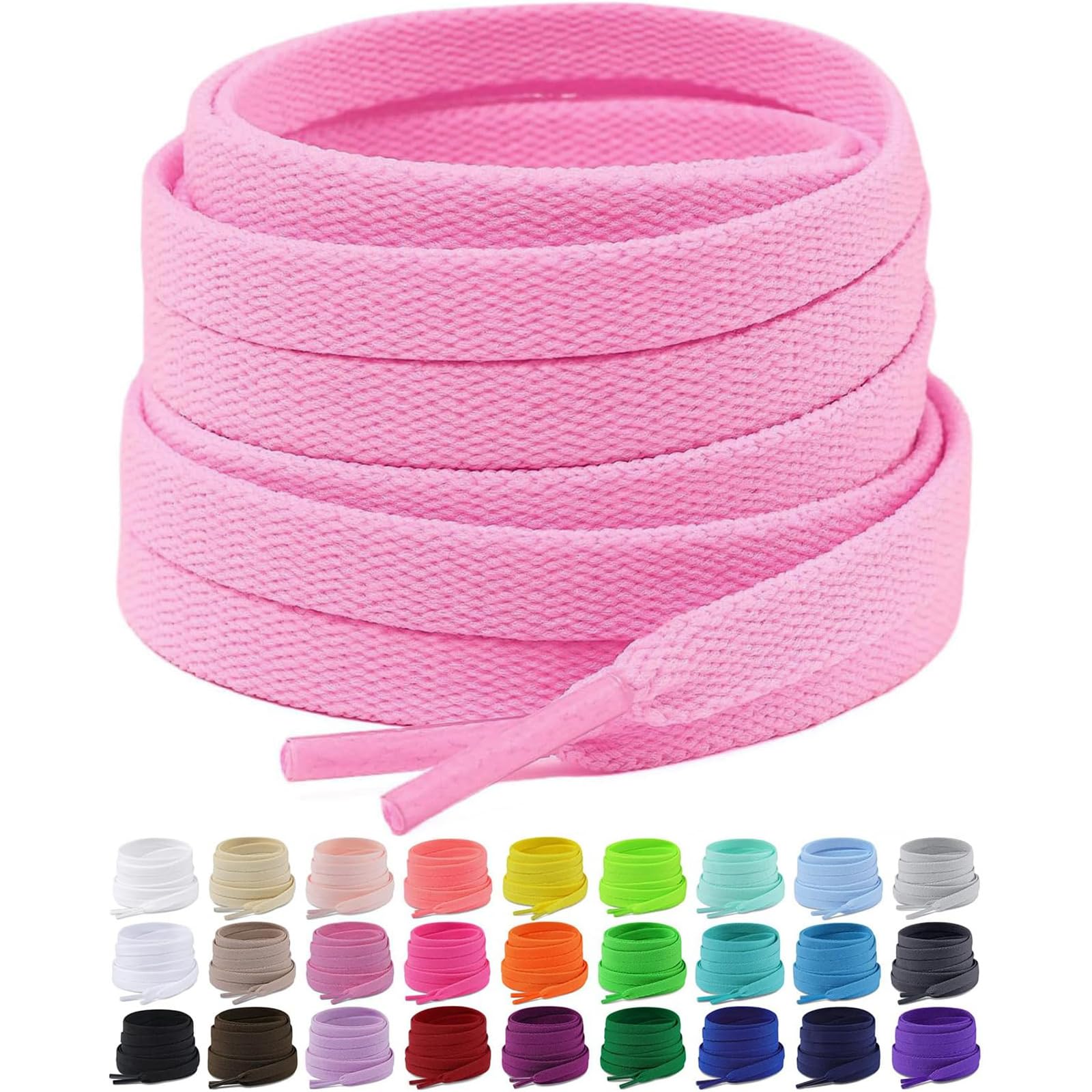 Upgrade Tight Weave Flat Shoelaces 28 Colors 5/16" Wide Shoe Laces for Sneakers - 2Pairs