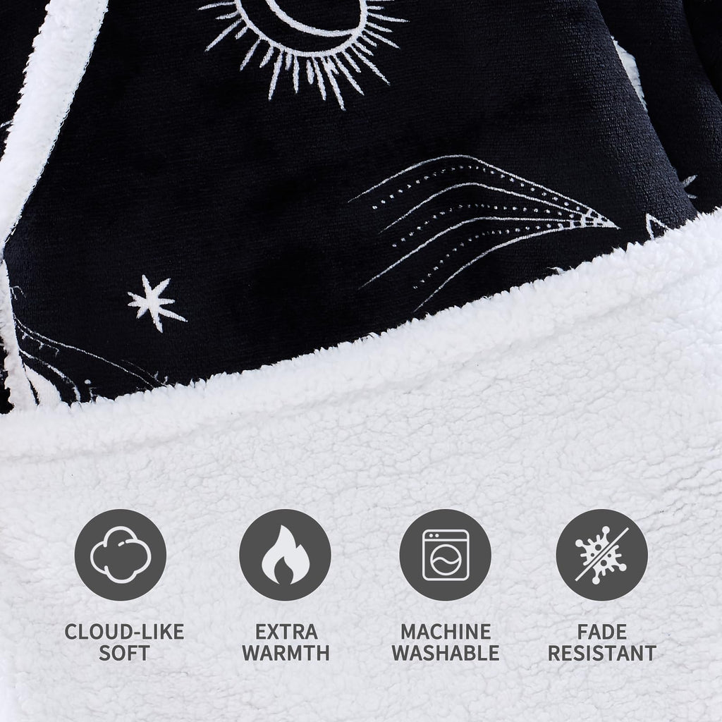 IFNOW Wearable Blanket Hoodie, Oversized Sherpa Fleece Hooded Sweatshirt with Eye Mask, Cozy and Giant Blanket Hoodie with Sleeves Extra Long for Adults Men Women, Black