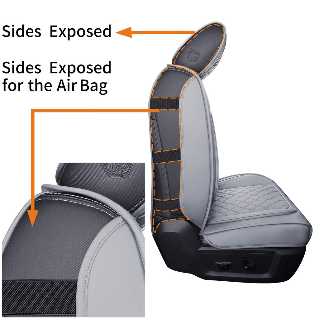 Aierxuan Dodge Ram Front Seat Covers Custom Fit 2009-2026 1500/2500/3500 Truck Pickup Crew Quad Regular Cab Heavy Duty Waterproof Leather Airbag Compatible Cushions(2 PCS Front/Black)