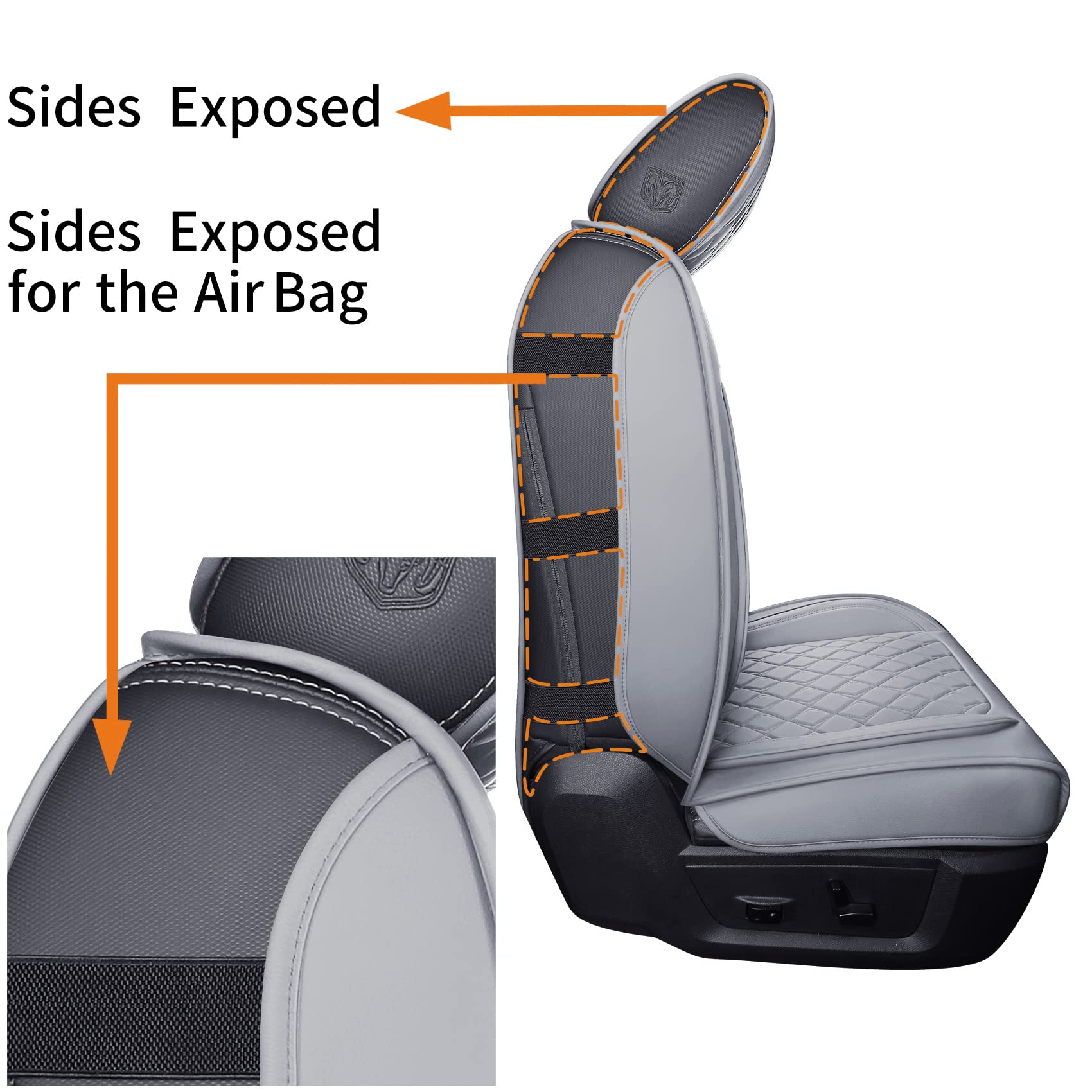 Aierxuan Dodge Ram Front Seat Covers Custom Fit 2009-2026 1500/2500/3500 Truck Pickup Crew Quad Regular Cab Heavy Duty Waterproof Leather Airbag Compatible Cushions(2 PCS Front/Black)