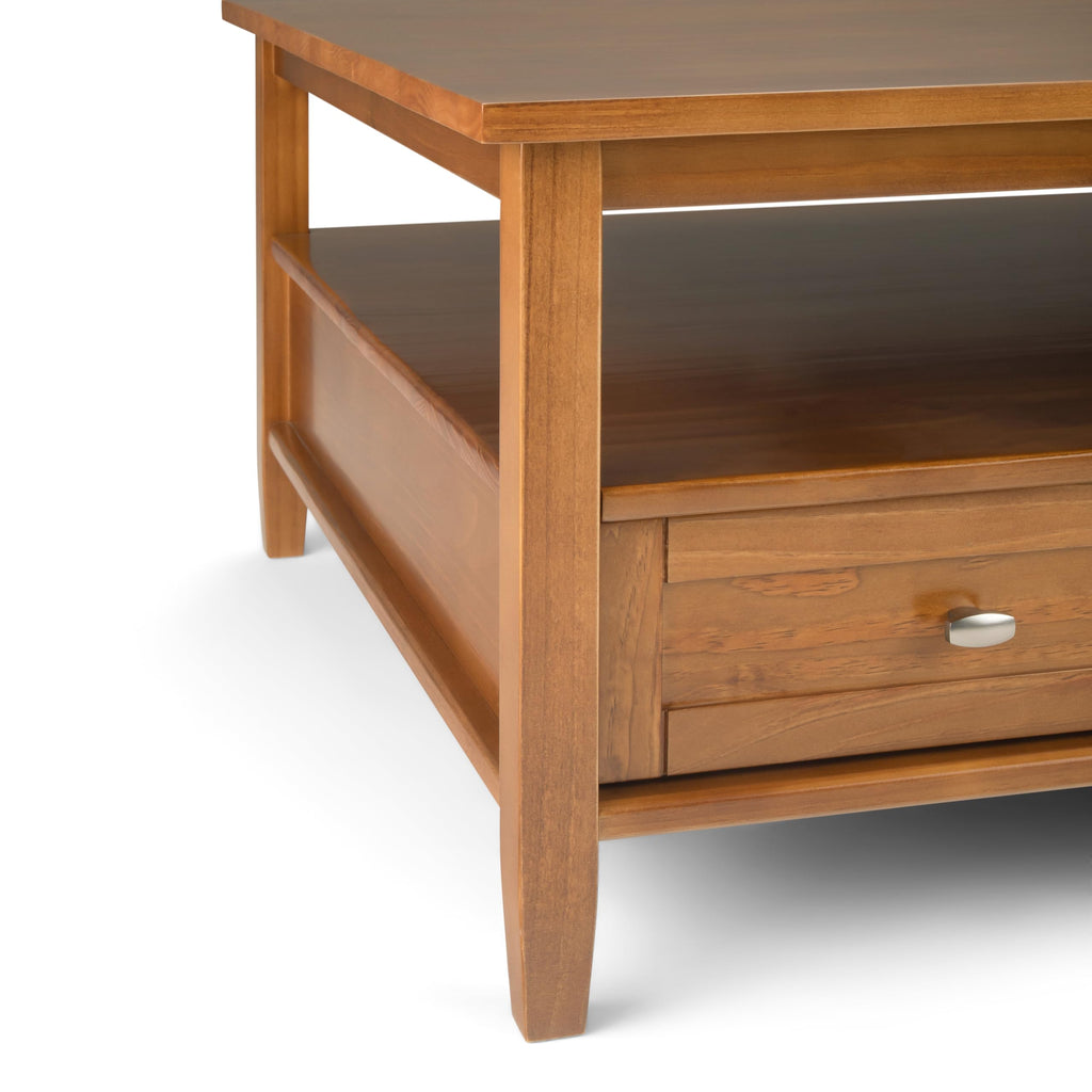 SIMPLIHOME Warm Shaker Coffee Table - 48 inch Wide Solid Wood Coffee Table in Black, Transitional Living Room Table with 2 Drawers, Open Shelf, Shaker Fronts and Tapered Legs