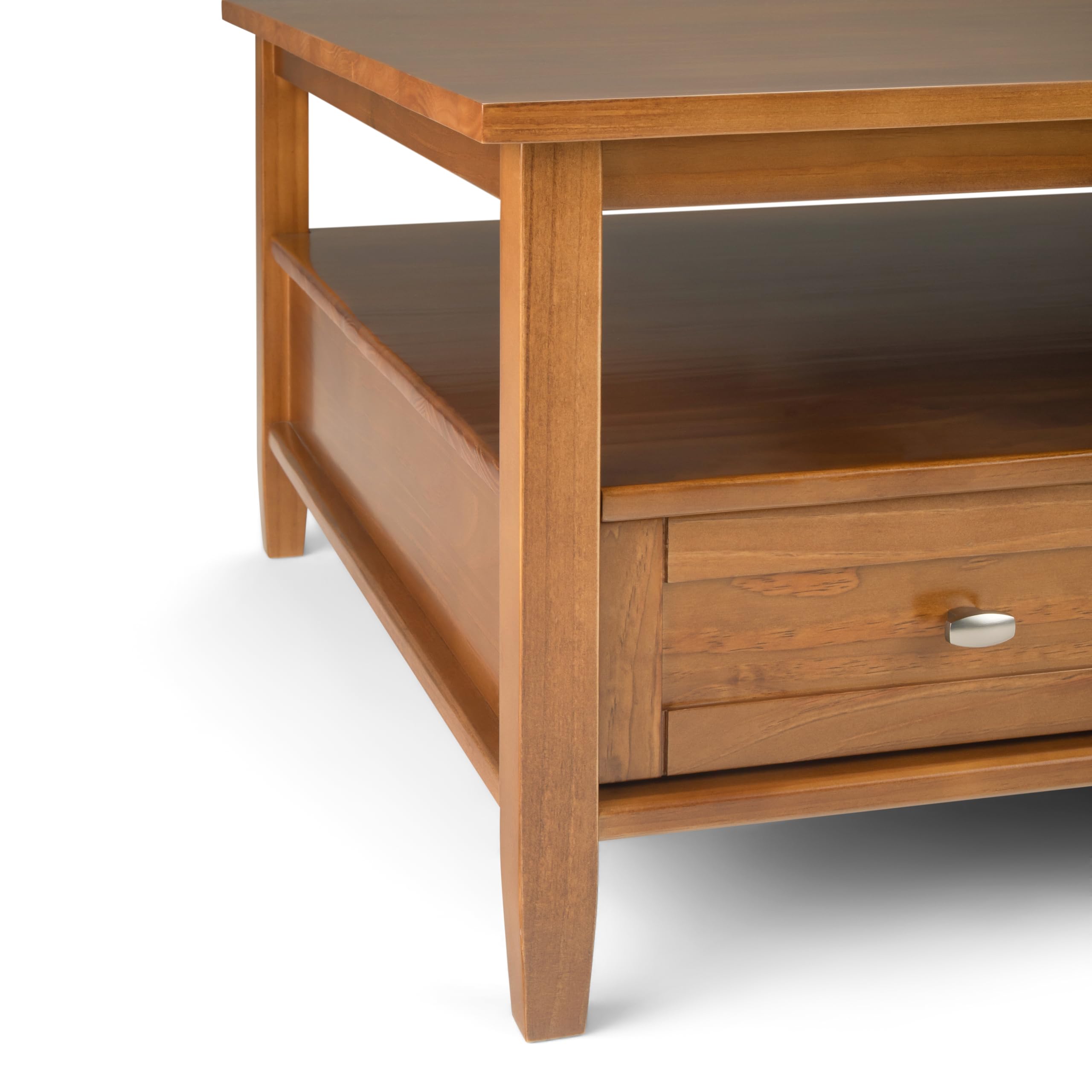 SIMPLIHOME Warm Shaker Coffee Table - 48 inch Wide Solid Wood Coffee Table in Black, Transitional Living Room Table with 2 Drawers, Open Shelf, Shaker Fronts and Tapered Legs