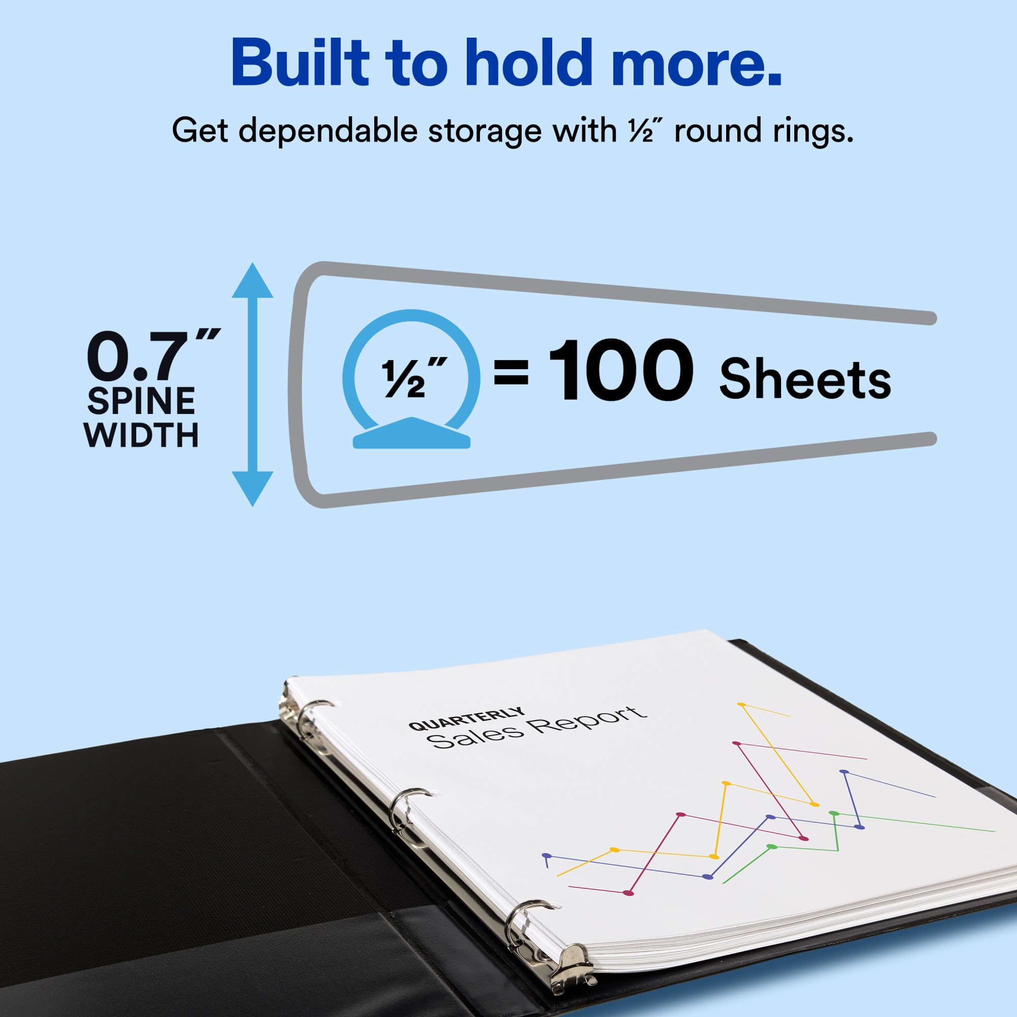Avery Standard View 3 Ring Binders, 0.5" Round Rings, 100-Sheet Capacity, 0.7 Inch Wide Spine, White Binders, Ideal for Lightweight Organization and Occasional Referencing (12-Pack of 05706)