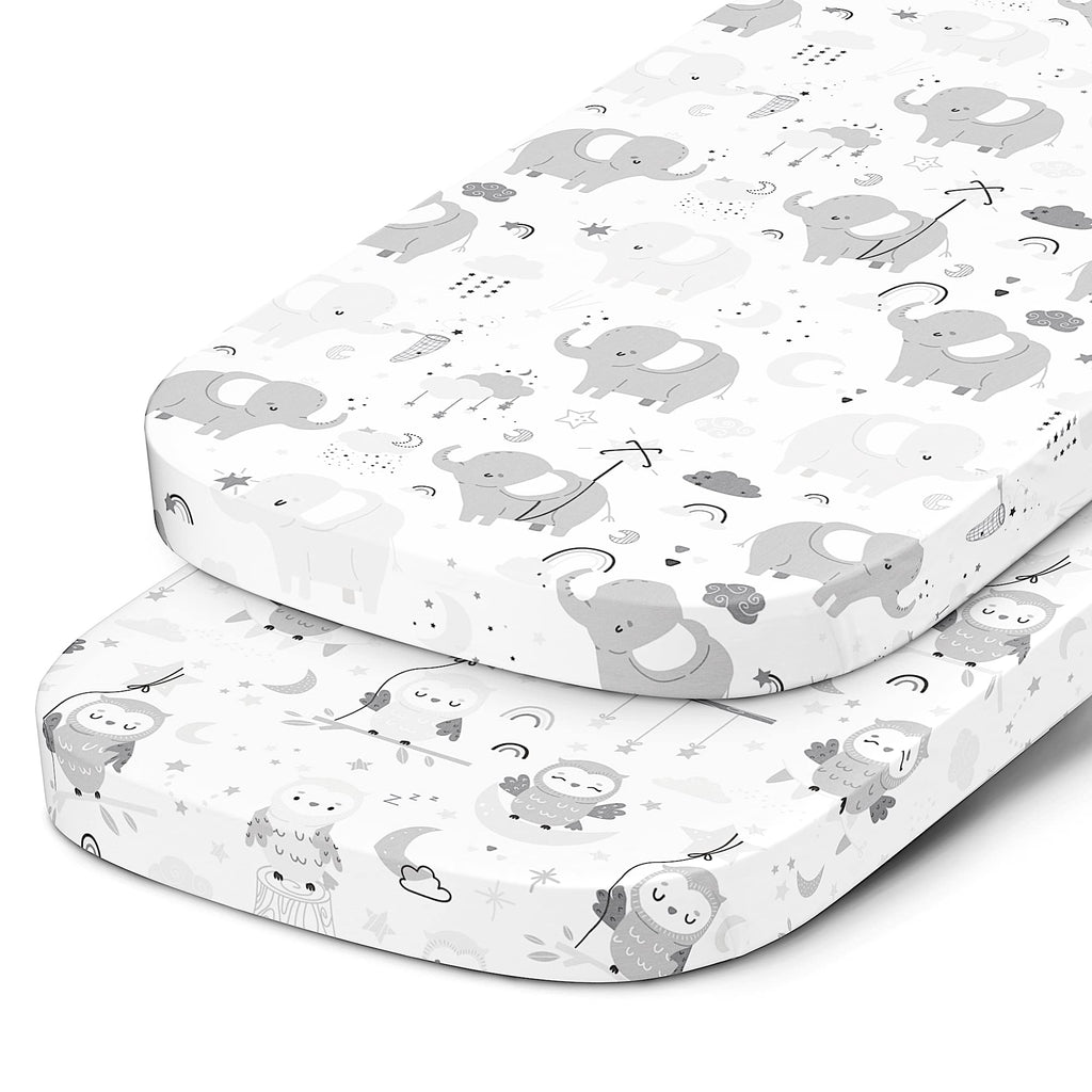 Joey + Joan Bassinet Sheets Compatible with 4moms Mamaroo Sleep Bassinet - Fits 18 x 30 Inch Oval Bassinet Mattress – Buttery Soft 100% Cotton – 2 Pack – Farm Animals – 2 Pack