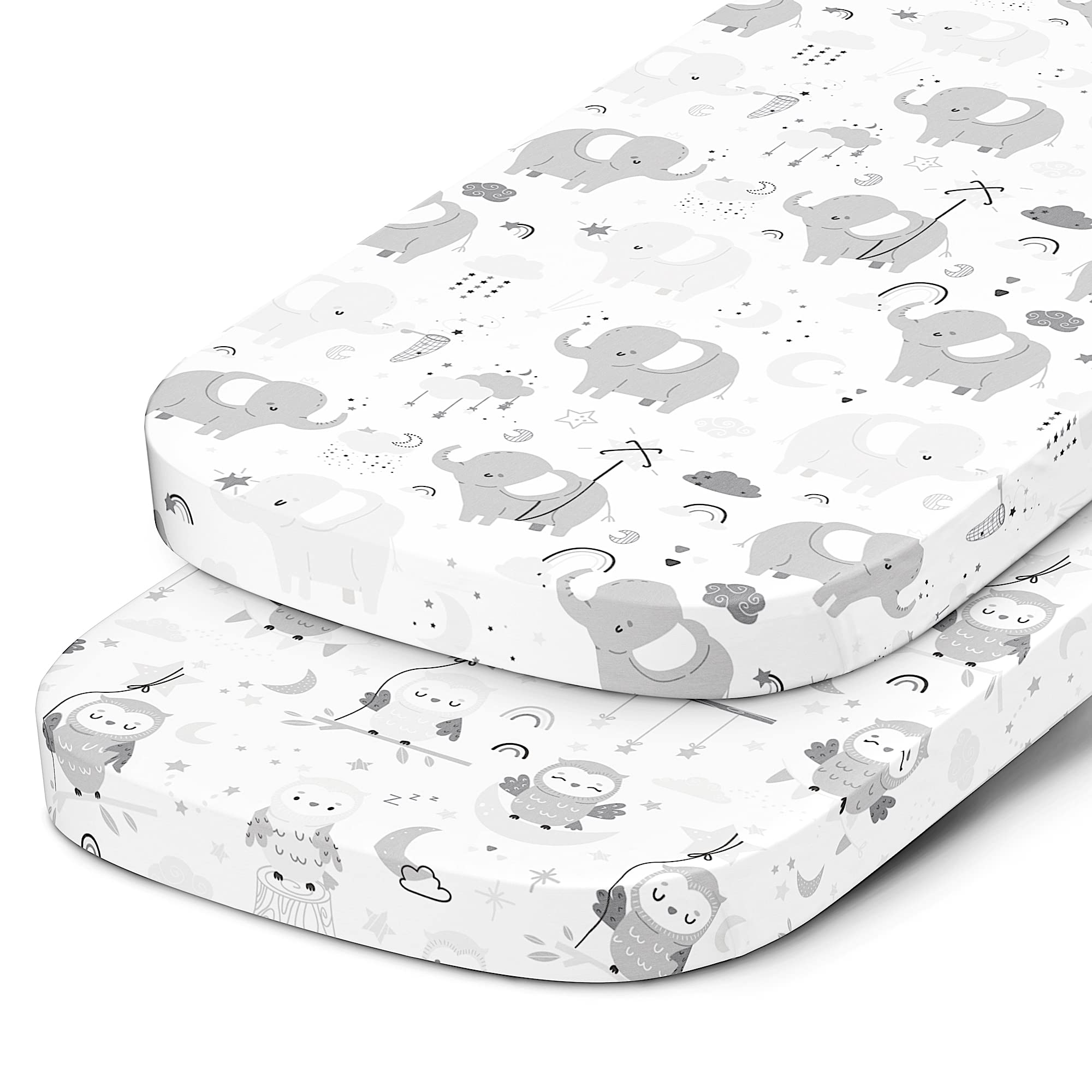 Joey + Joan Bassinet Sheets Compatible with 4moms Mamaroo Sleep Bassinet - Fits 18 x 30 Inch Oval Bassinet Mattress – Buttery Soft 100% Cotton – 2 Pack – Farm Animals – 2 Pack
