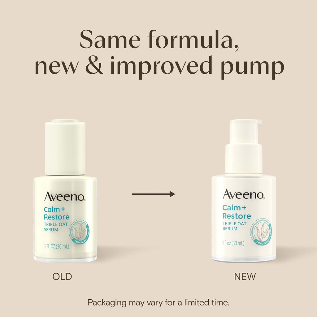 Aveeno Calm + Restore Triple Oat Hydrating Face Serum for Sensitive Skin, Gentle Lightweight Hydrating Serum for Face Instantly Smooths Skin, Non-Comedogenic, Hypoallergenic, Fragrance-Free