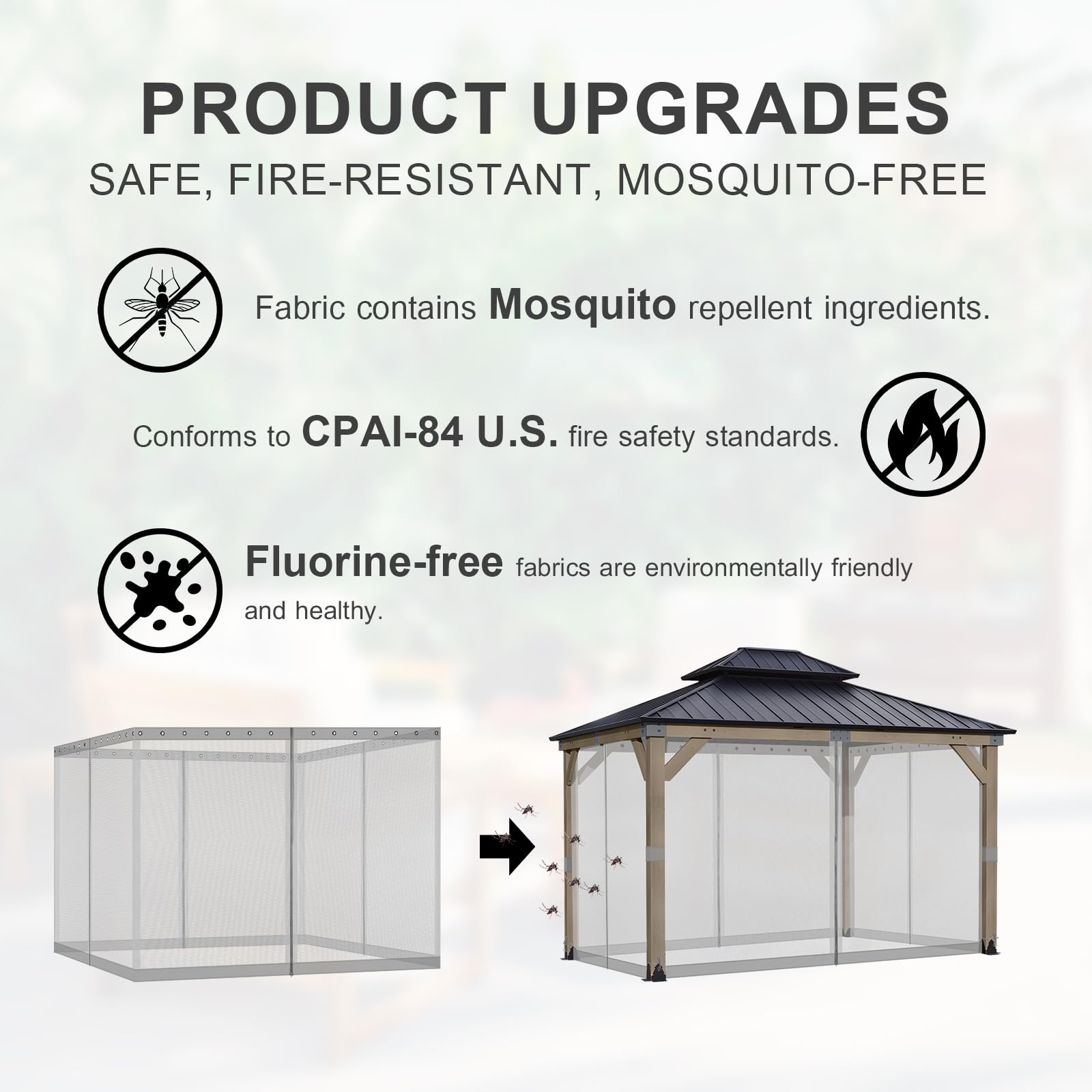 BPS 10' x 10' Gazebo Universal Mosquito Netting Screen Replacement, 4-Panel Mesh Screen Walls with Double Zippers for Outdoor Patio, Khaki (Mosquito Net Only)