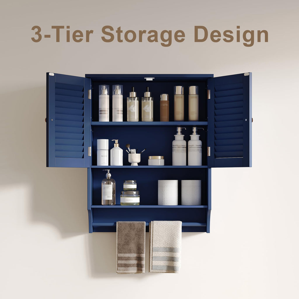 ChooChoo Bathroom Wall Cabinet, Medicine Cabinet, 2 Doors Over The Toilet Space Saver Storage Cabinet with Large Space, Black