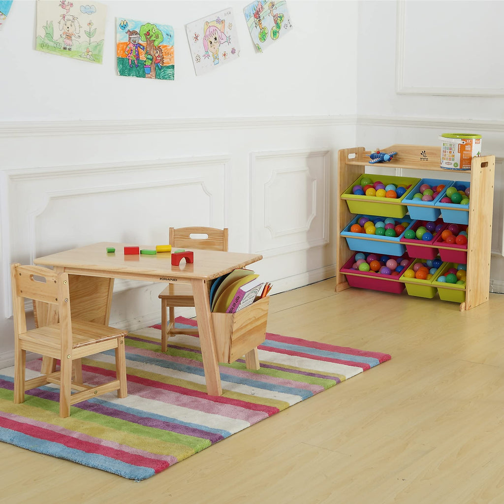 Kids Solid Wood Table and 2 Chair Set with Built-in Storage Cases Children's Storage Table and Chair Set for Toddlers Boys and Girls (Bianca White)