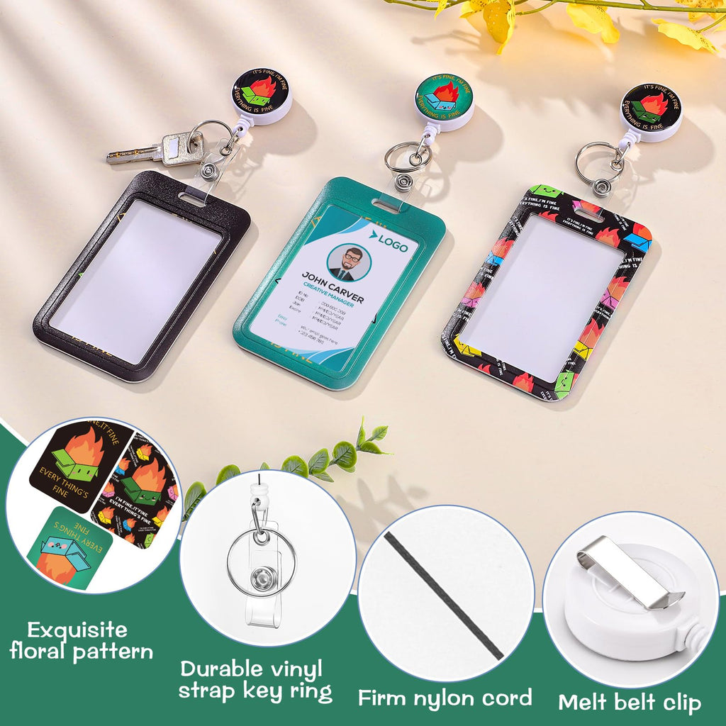 3 Set Badge Holder Retractable Reel Bloom ID Badge Holders with Clip Cute Name Badge Holders for Teacher Nurse Doctor Student Office Workers