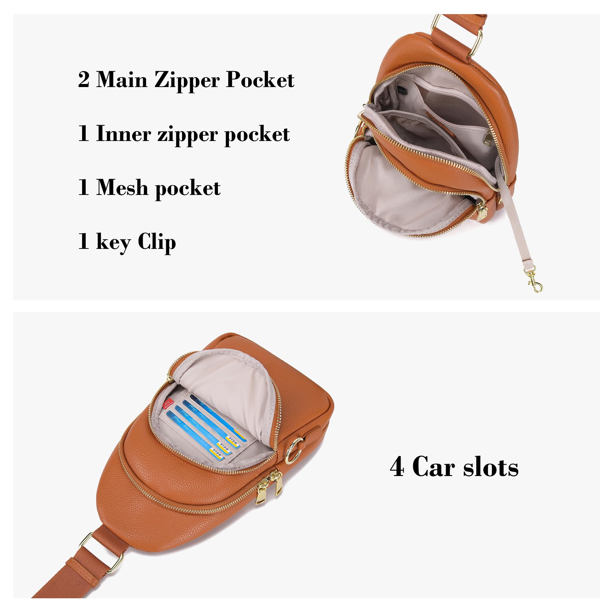 INICAT Small Crossbody Sling Bags Faux Leather Fanny Packs Purses for Women Everyday & Travel