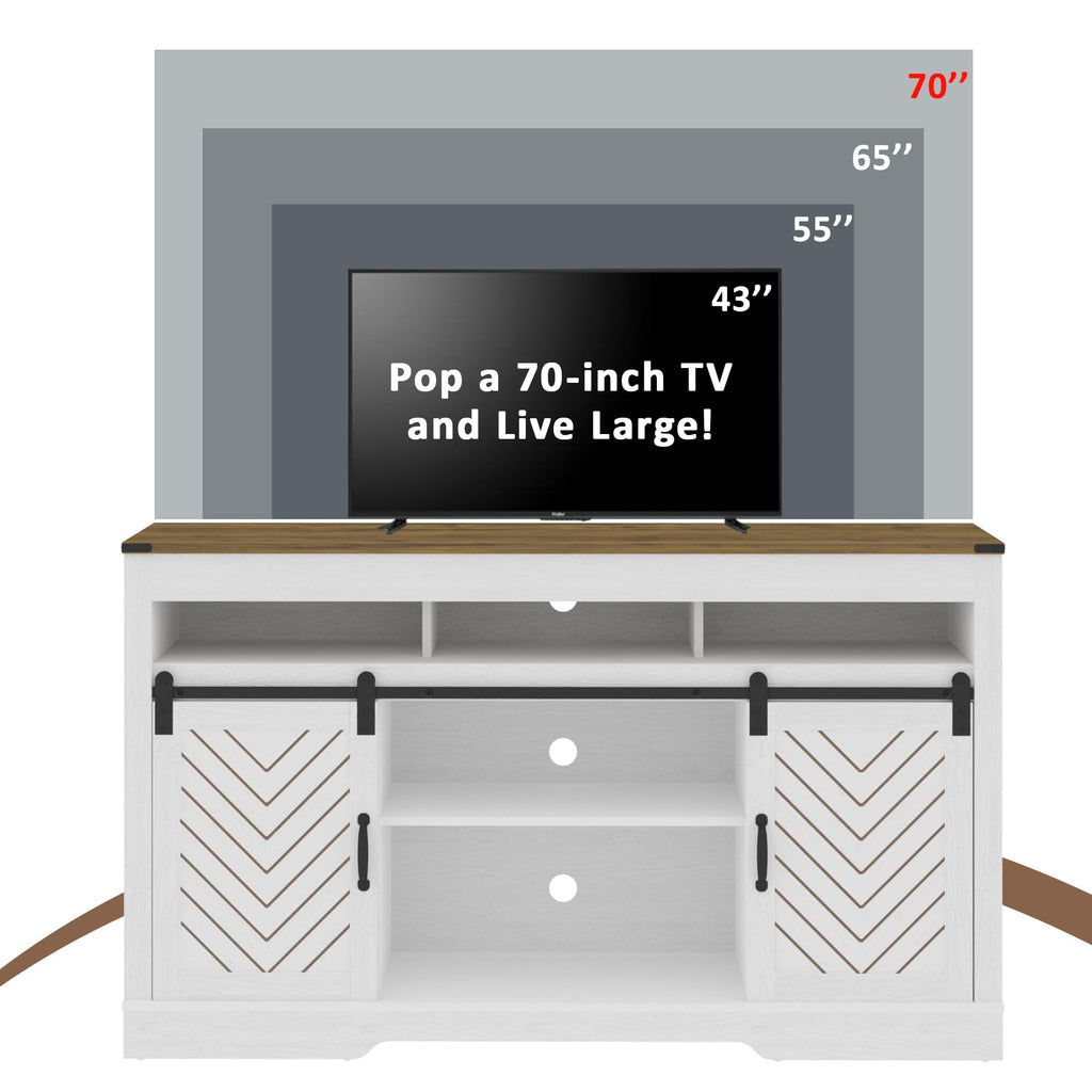 FansaFurn Farmhouse TV Stand for 65+ Inch TV, 34'' Tall Entertainment Center with Sliding Barn Doors, Rustic Wood Media Console Storage Cabinet Television Stand for Living Room, Bedroom (Black)