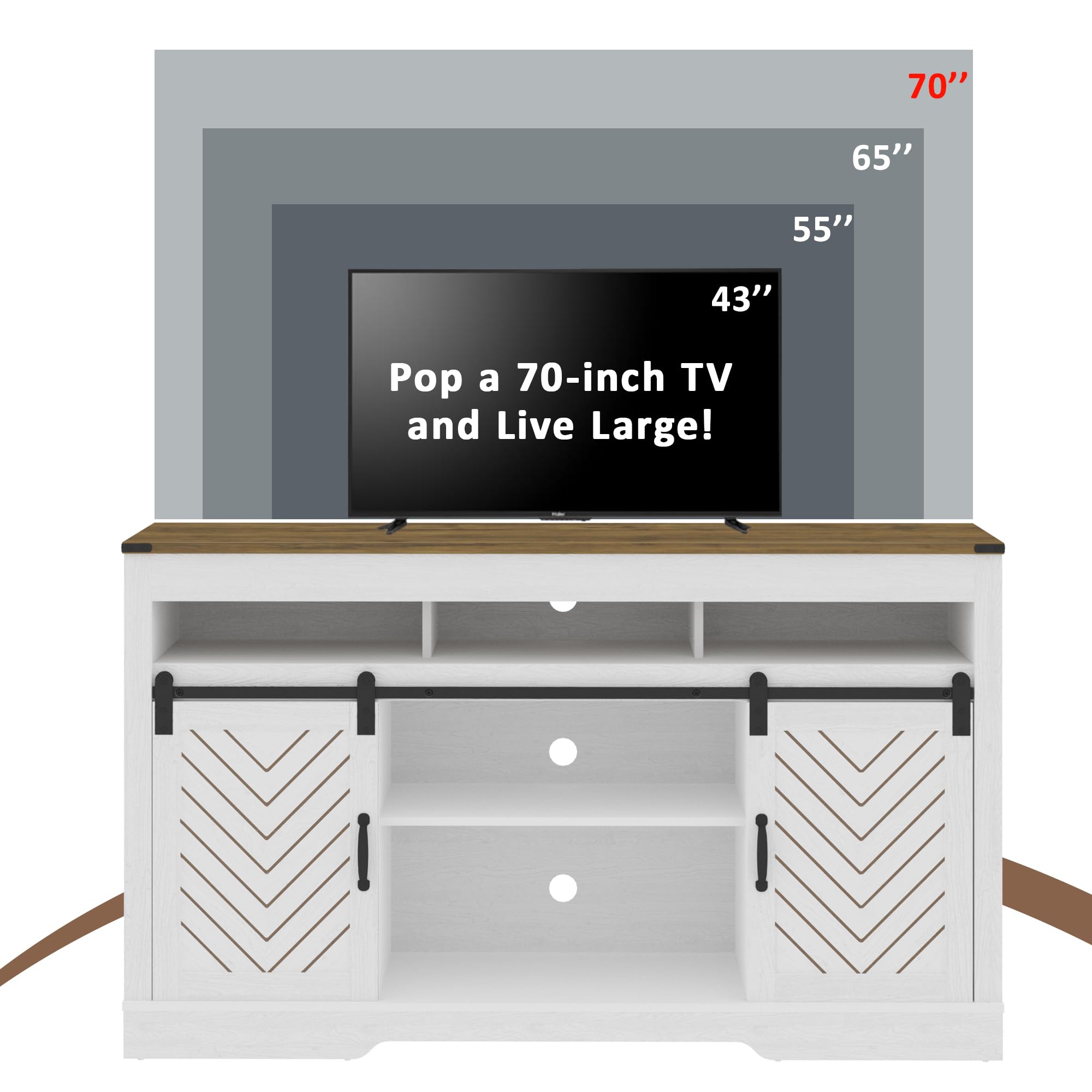 FansaFurn Farmhouse TV Stand for 65+ Inch TV, 34'' Tall Entertainment Center with Sliding Barn Doors, Rustic Wood Media Console Storage Cabinet Television Stand for Living Room, Bedroom (Black)