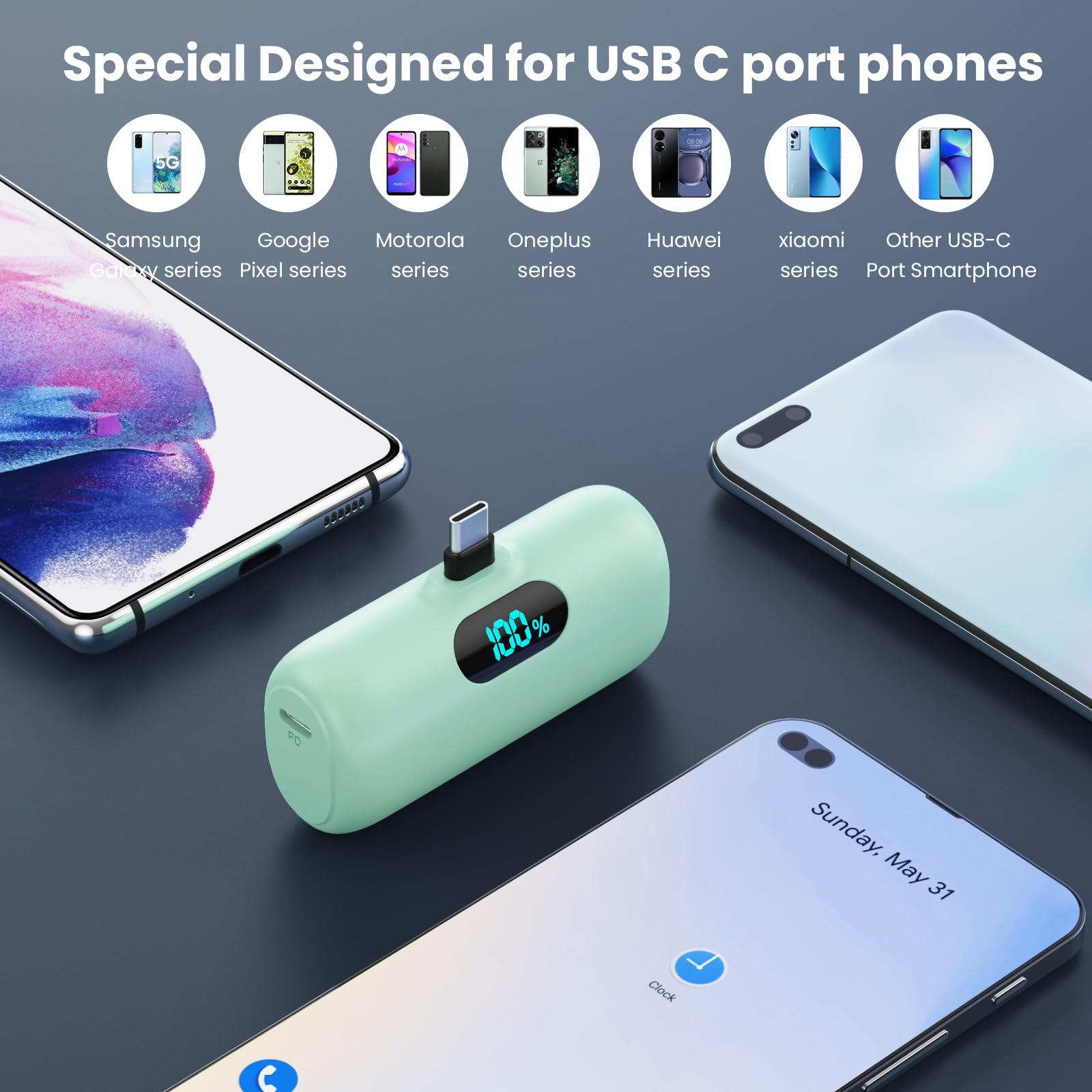[2-Pack]Portable Charger for iPhone 17/16/15,Mini Power Bank 5000mAh PD USB C Portable Phone Charger,Travel Essential Battery Pack for iPhone 17/17 Air/16/16 pro/15/15 pro Max/Android/Samsung/Moto/LG