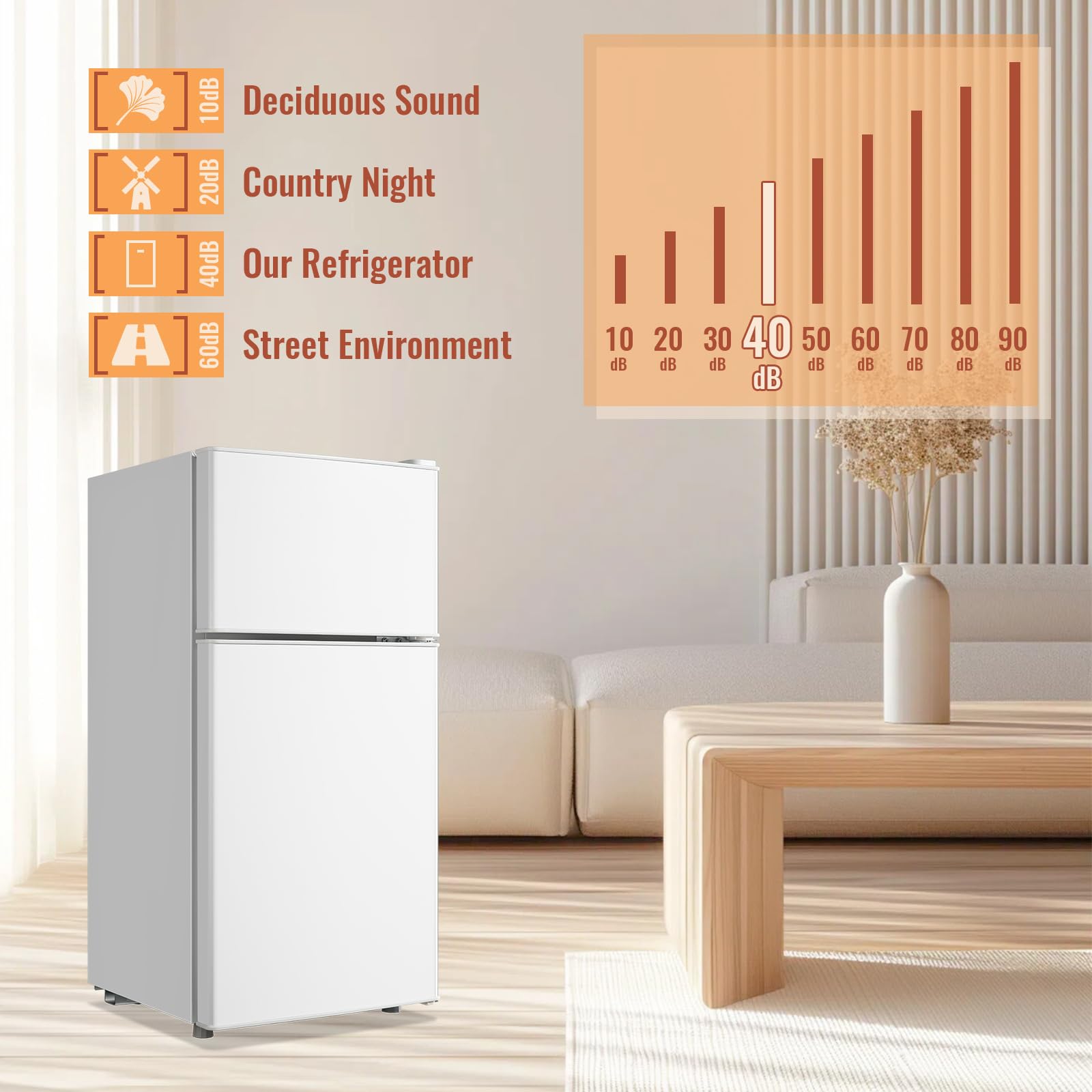 DEMULLER Mini Fridge with Double Doors Small Refrigerator with Separate Freezer & 7 Adjustable Temperature Control, Tiny Size & Personal Fridge Ideal for Office Apartment Dorm Black